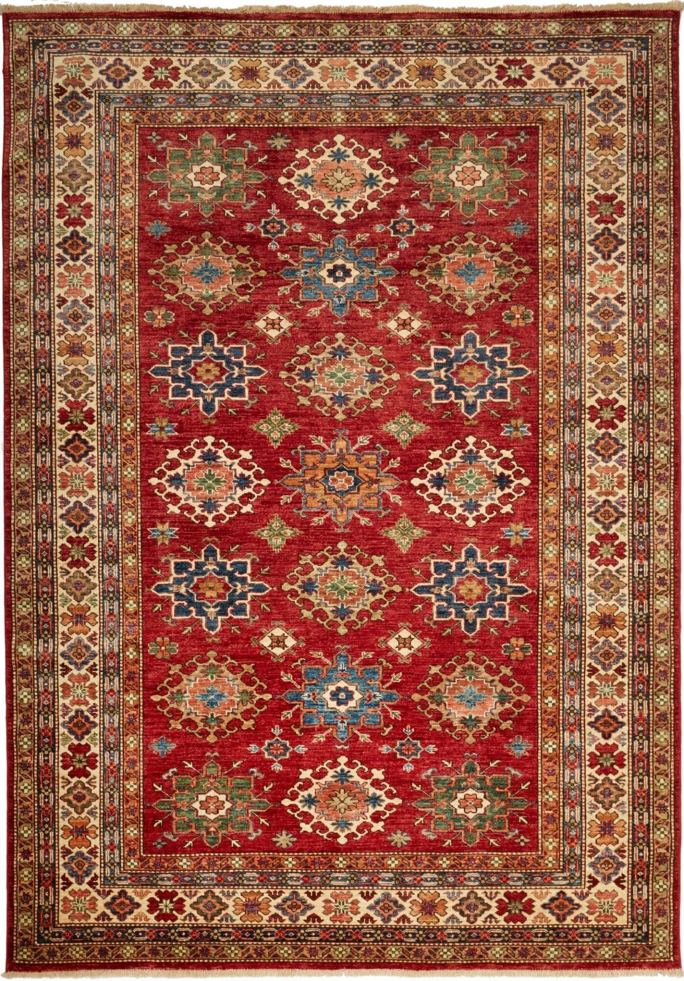 Kazak Orientteppich 191 x 264cm, geometrische Muster, handgeknüpft