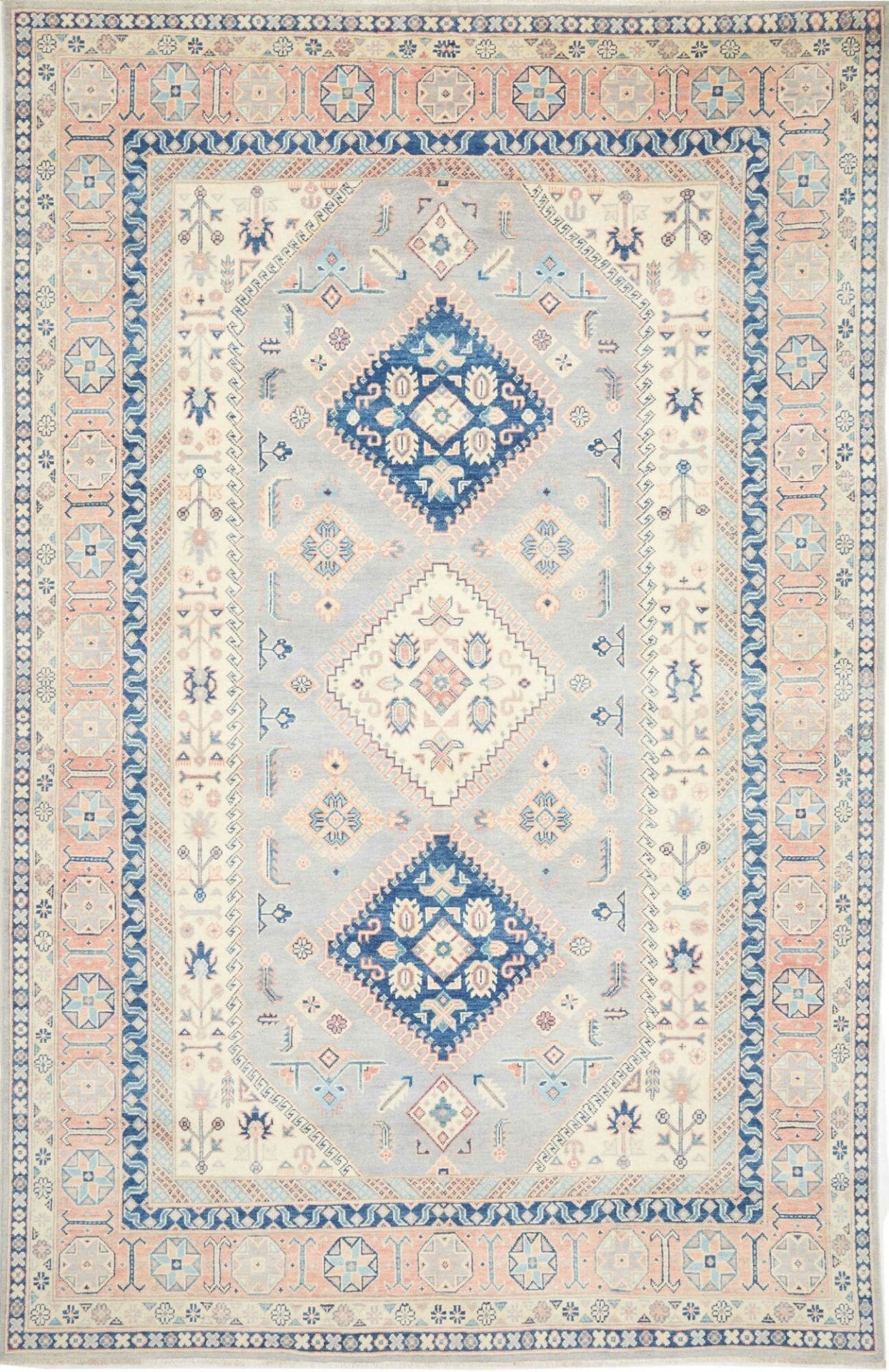 Kazak Orientteppich 198 x 300cm, geometrisches Muster, handgeknüpft