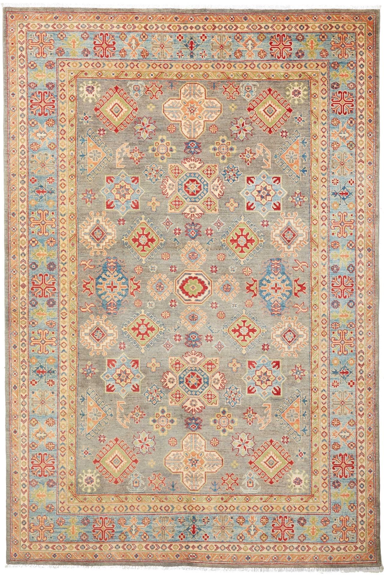 Kazak Orientteppich 199 x 290 cm, geometrische Muster, handgeknüpft