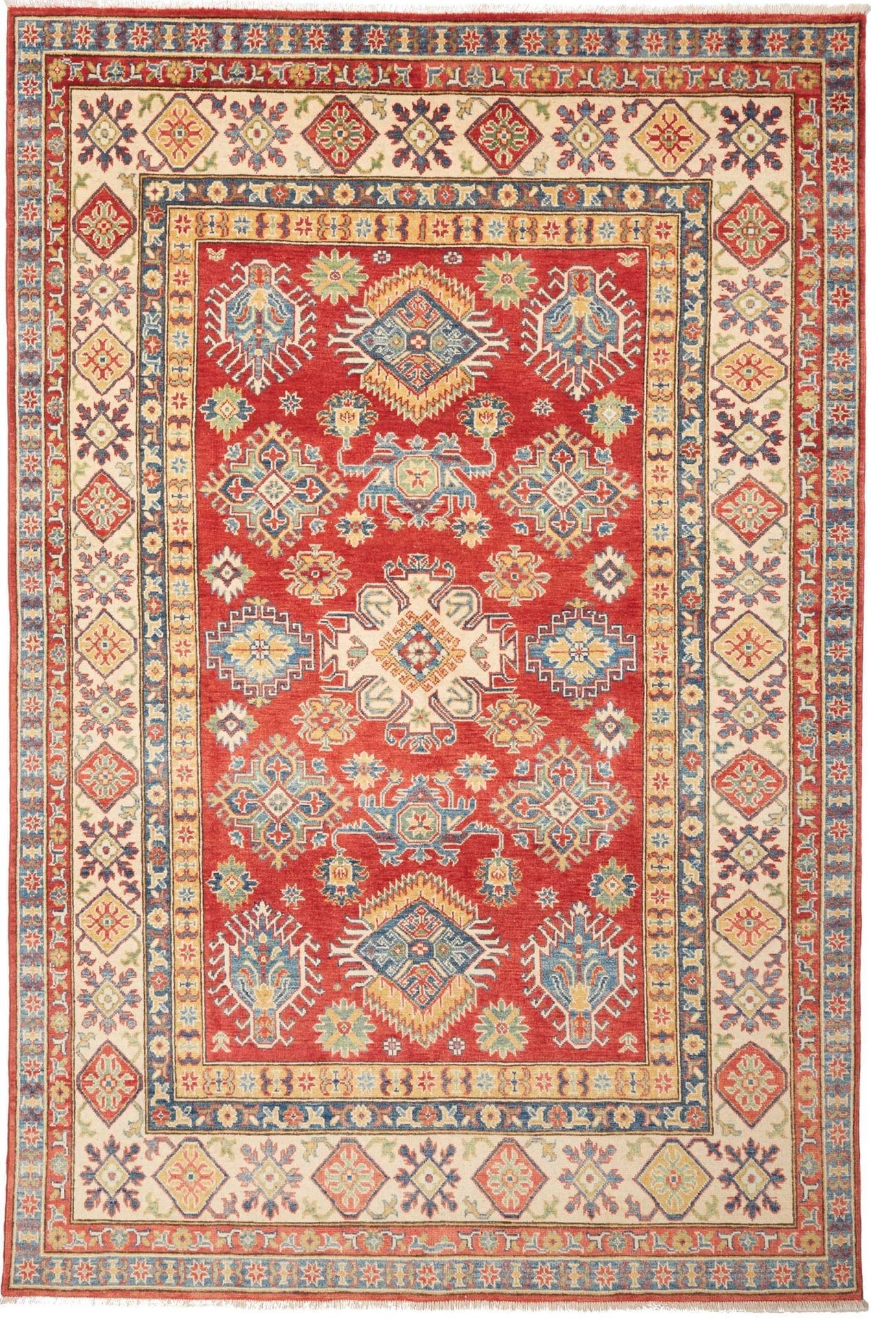 Kazak Orientteppich 199 x 296cm, geometrisches Muster, handgeknüpft