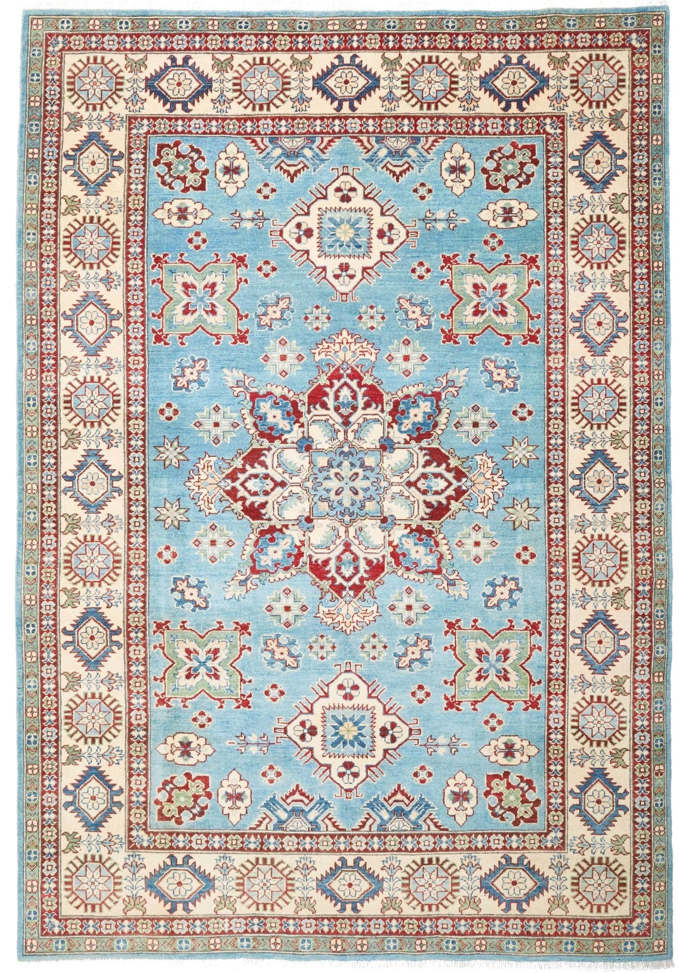 Kazak Orientteppich 200 x 287 cm, geometrisches Muster, handgeknüpft