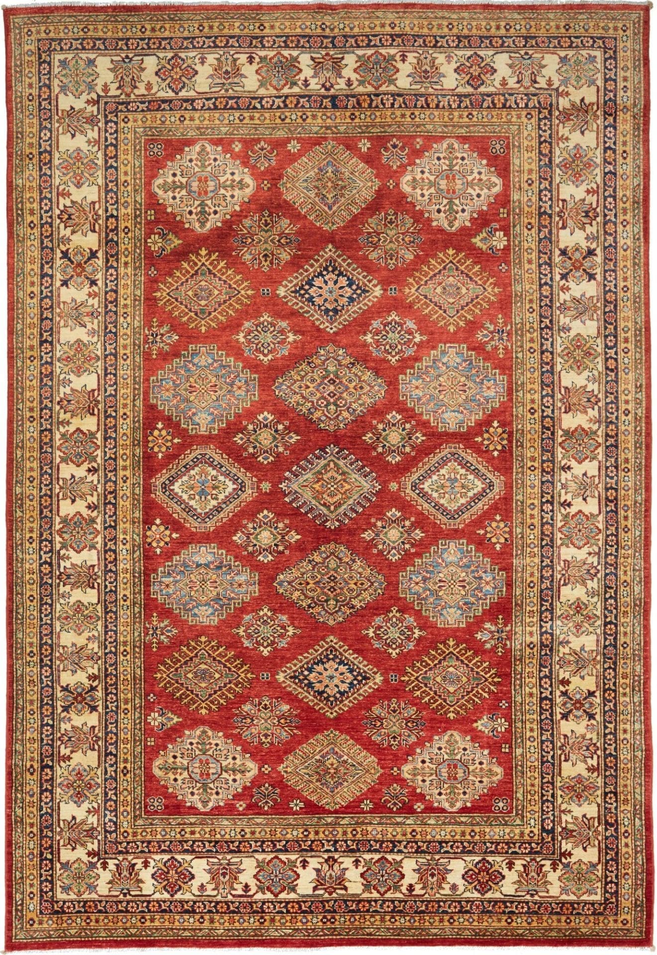 Kazak Orientteppich 203 x 296cm, handgeknüpft, geometrisch, Rarität