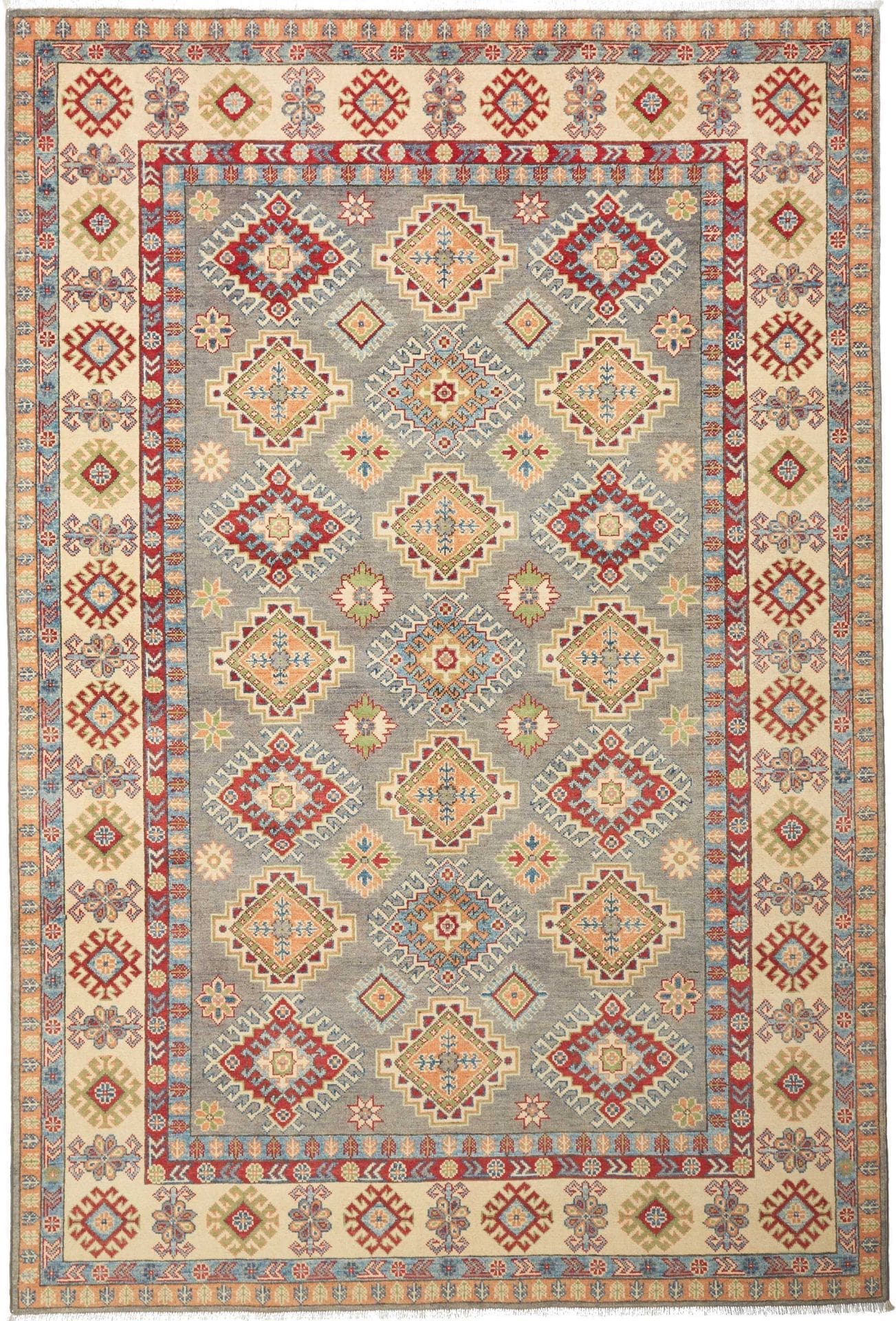 (Verkauft) Kazak Orientteppich 203 x 297cm, geometrisches Muster, handgeknüpft