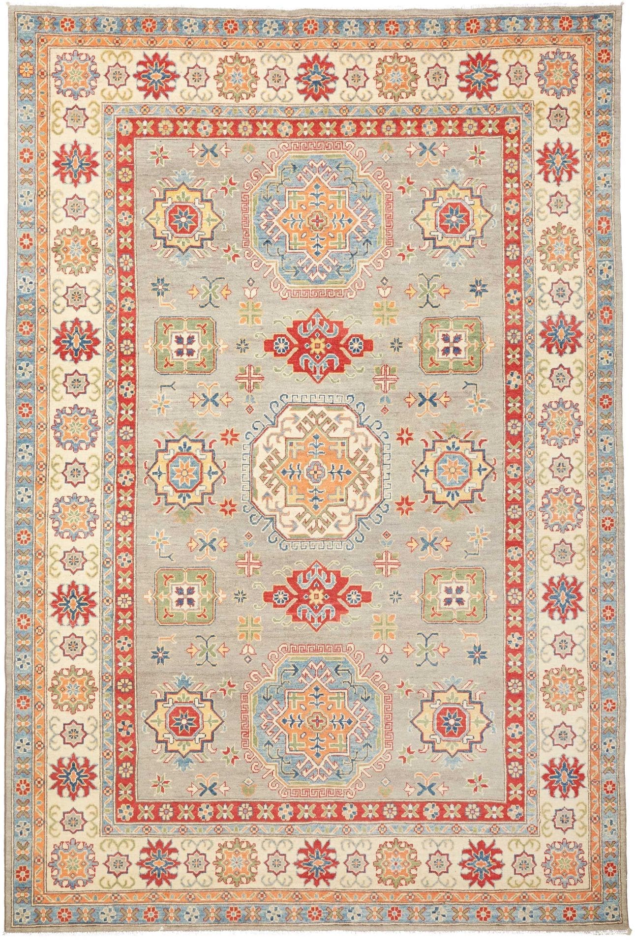Kazak Orientteppich 204 x 298 cm, geometrisches Muster, handgeknüpft