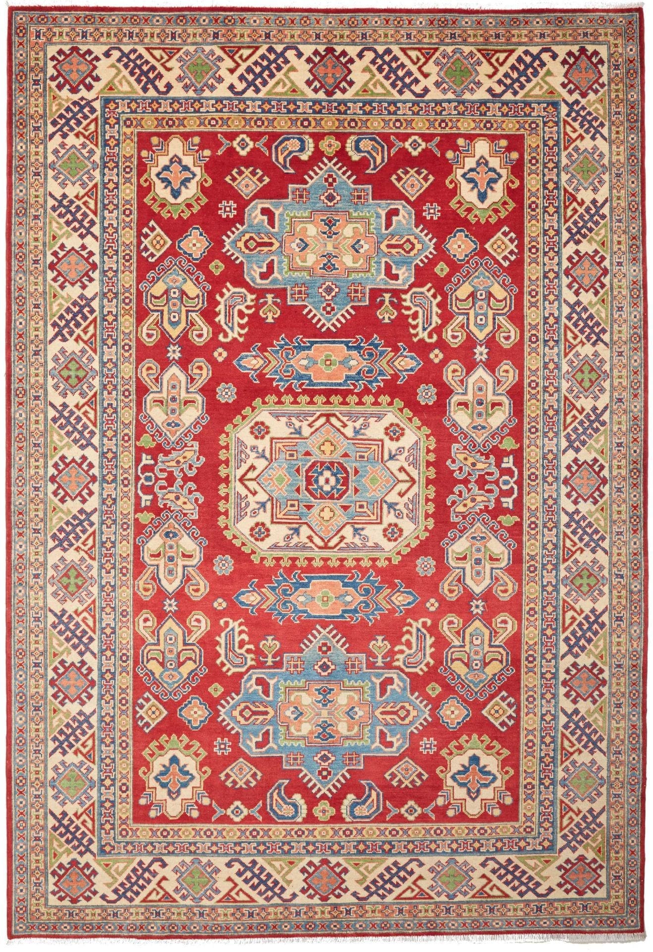 Kazak Orientteppich 207 x 298 cm, handgeknüpft, geometrisches Muster
