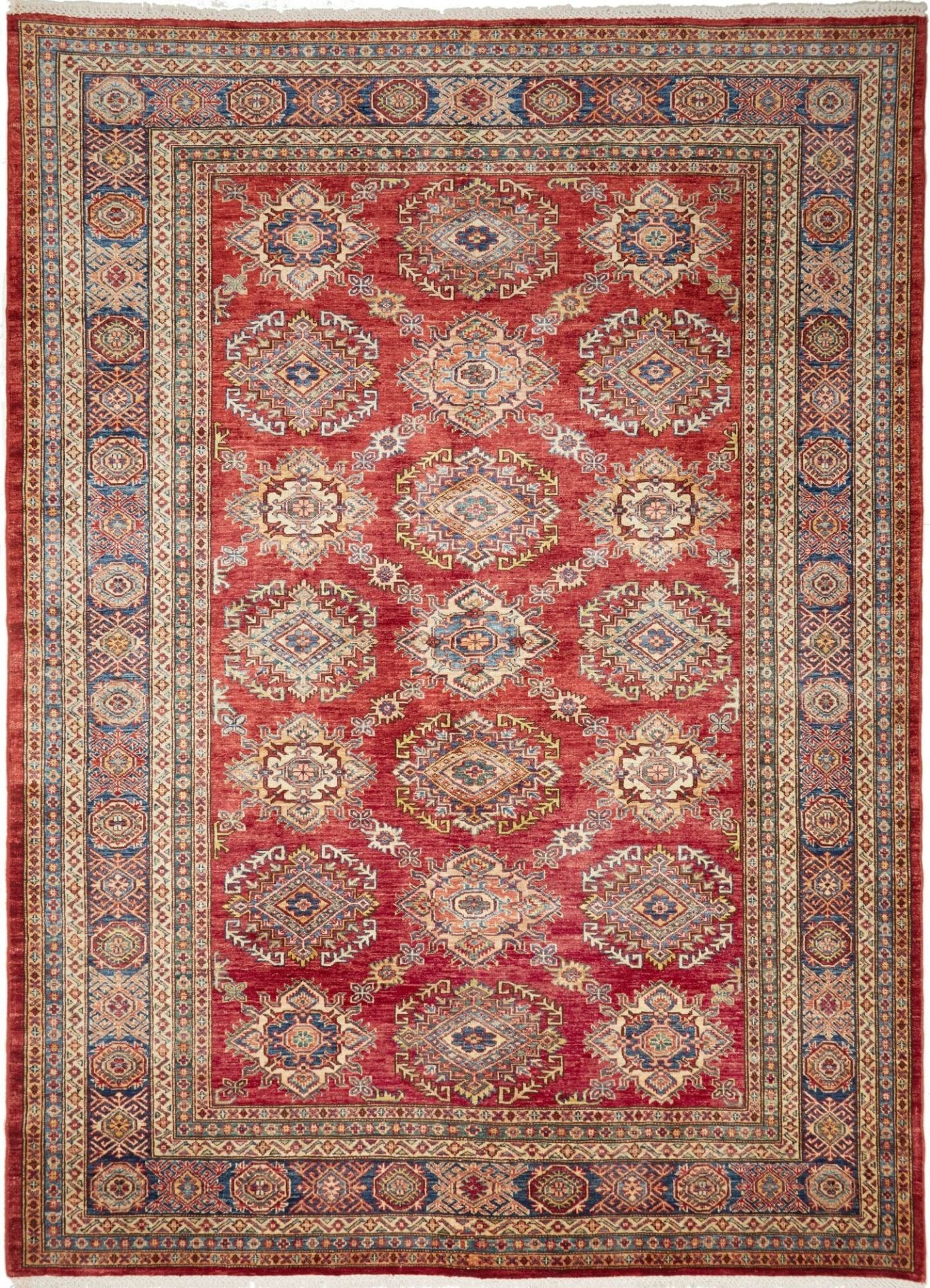Kazak Orientteppich 210 x 283cm, geometrisches Muster, handgeknüpft