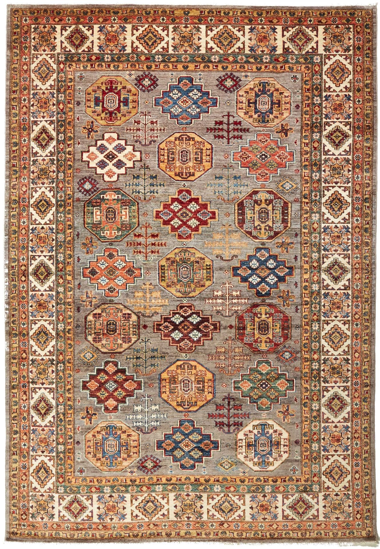 Kazak Orientteppich 213 x 307 cm – Handgeknüpft, geometrische Muster