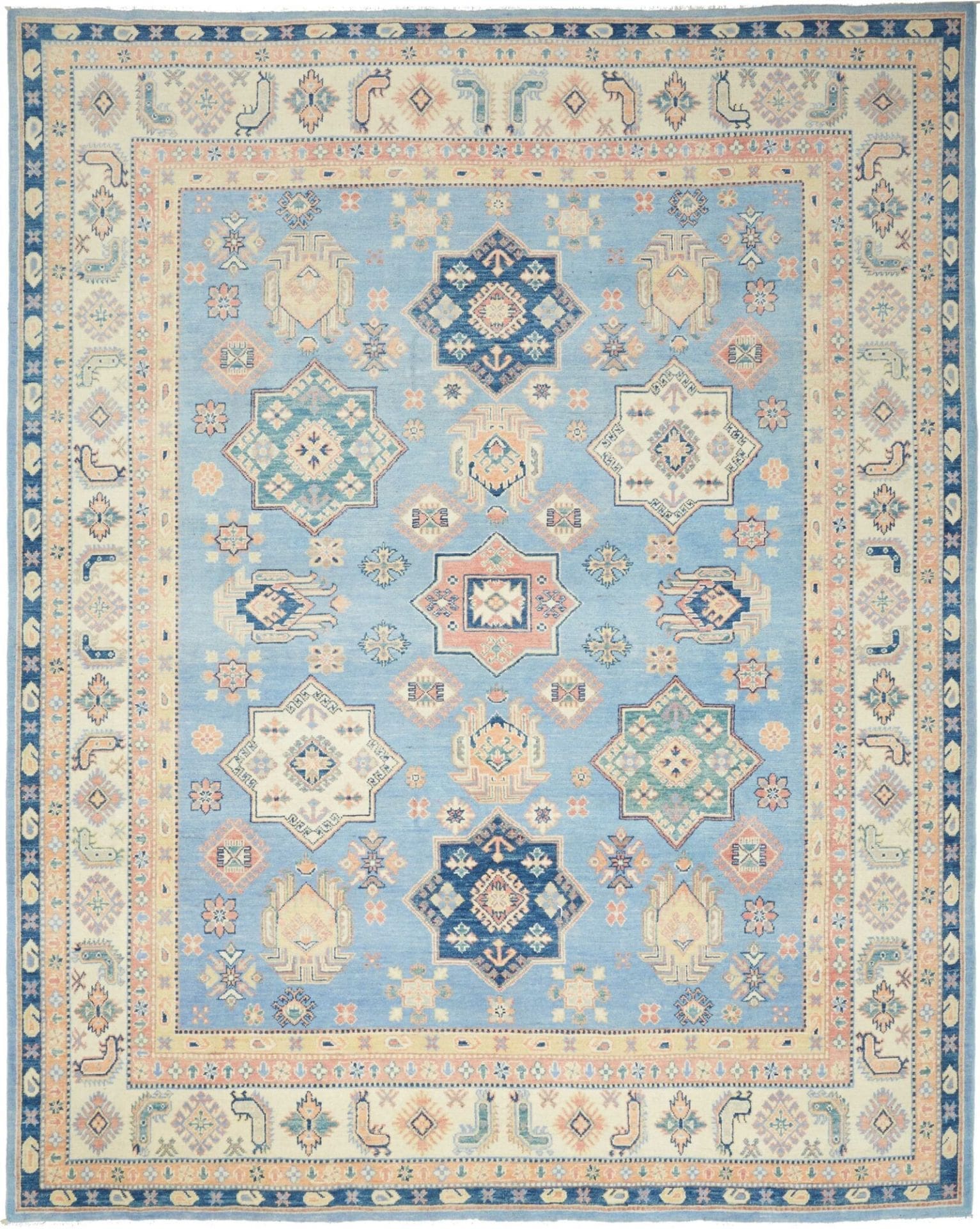 Kazak Orientteppich 241 x 304cm, geometrisches Muster, handgeknüpft