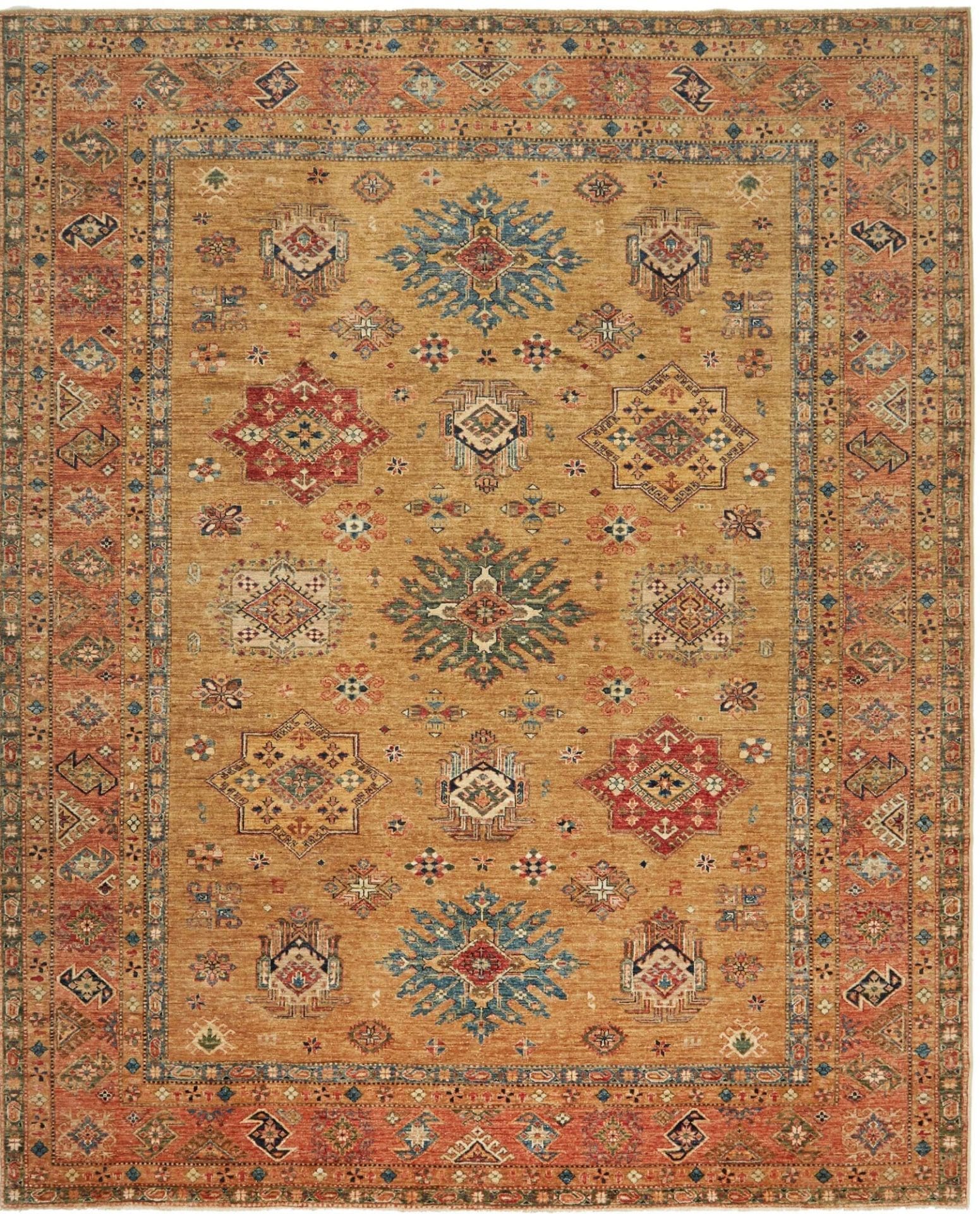 Kazak Orientteppich 257 x 307 cm, geometrisches Muster, handgeknüpft