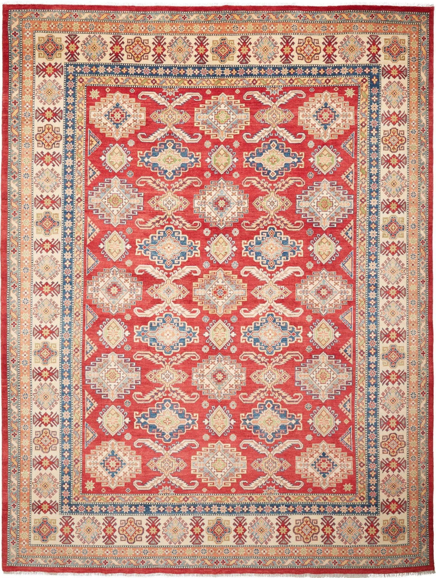 Kazak Orientteppich 276 x 360 cm, geometrisches Muster, handgeknüpft