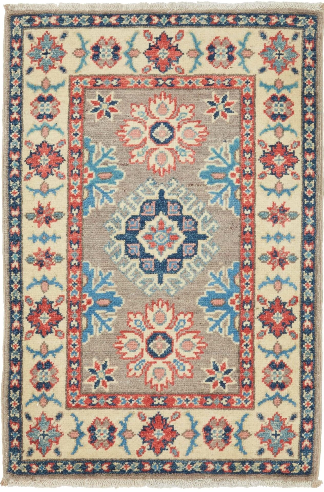 Kazak Orientteppich 62 x 89 cm, geometrisches Muster, handgeknüpft