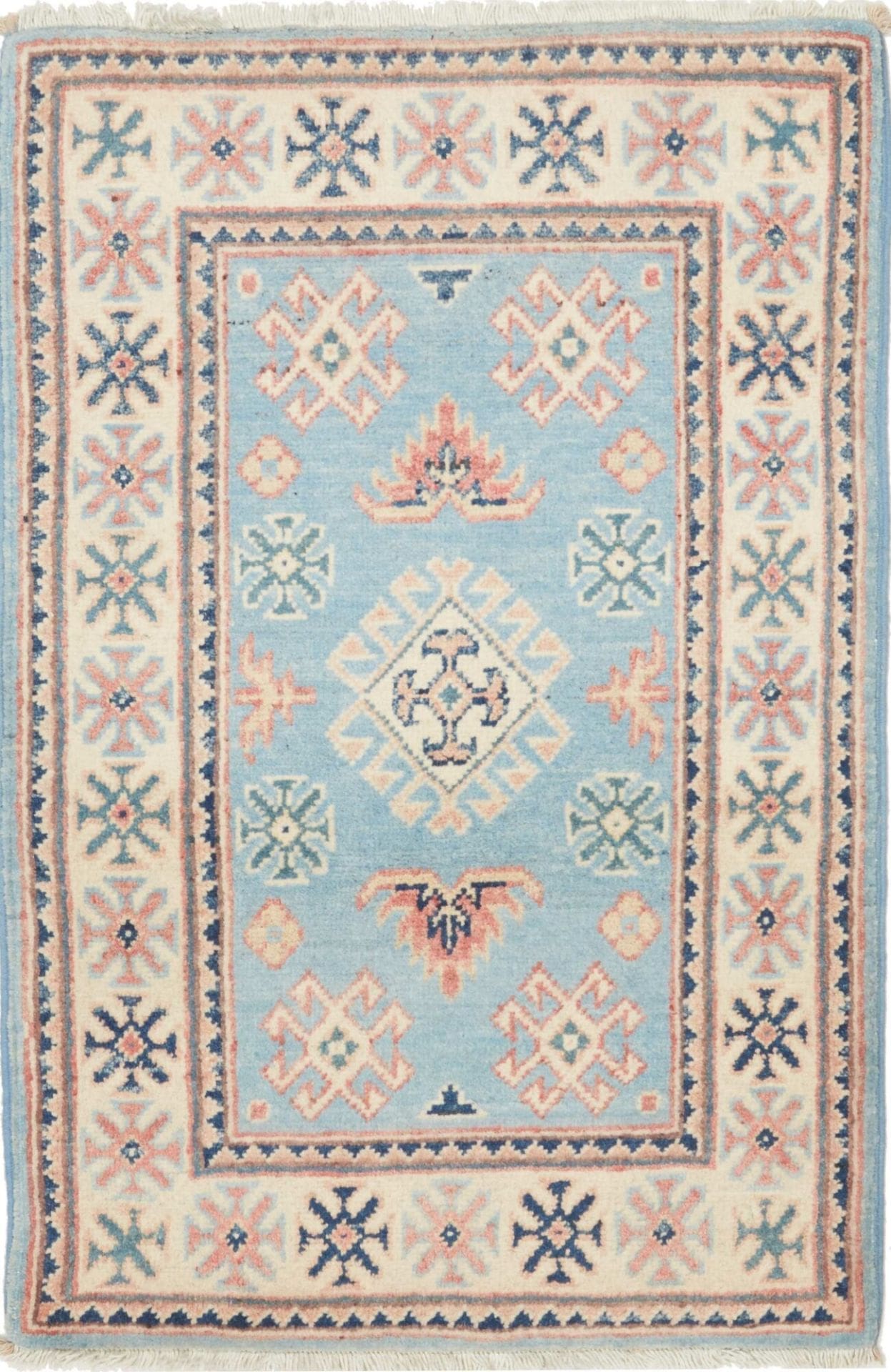 Kazak Orientteppich 64 x 94cm, geometrisches Muster, handgeknüpft