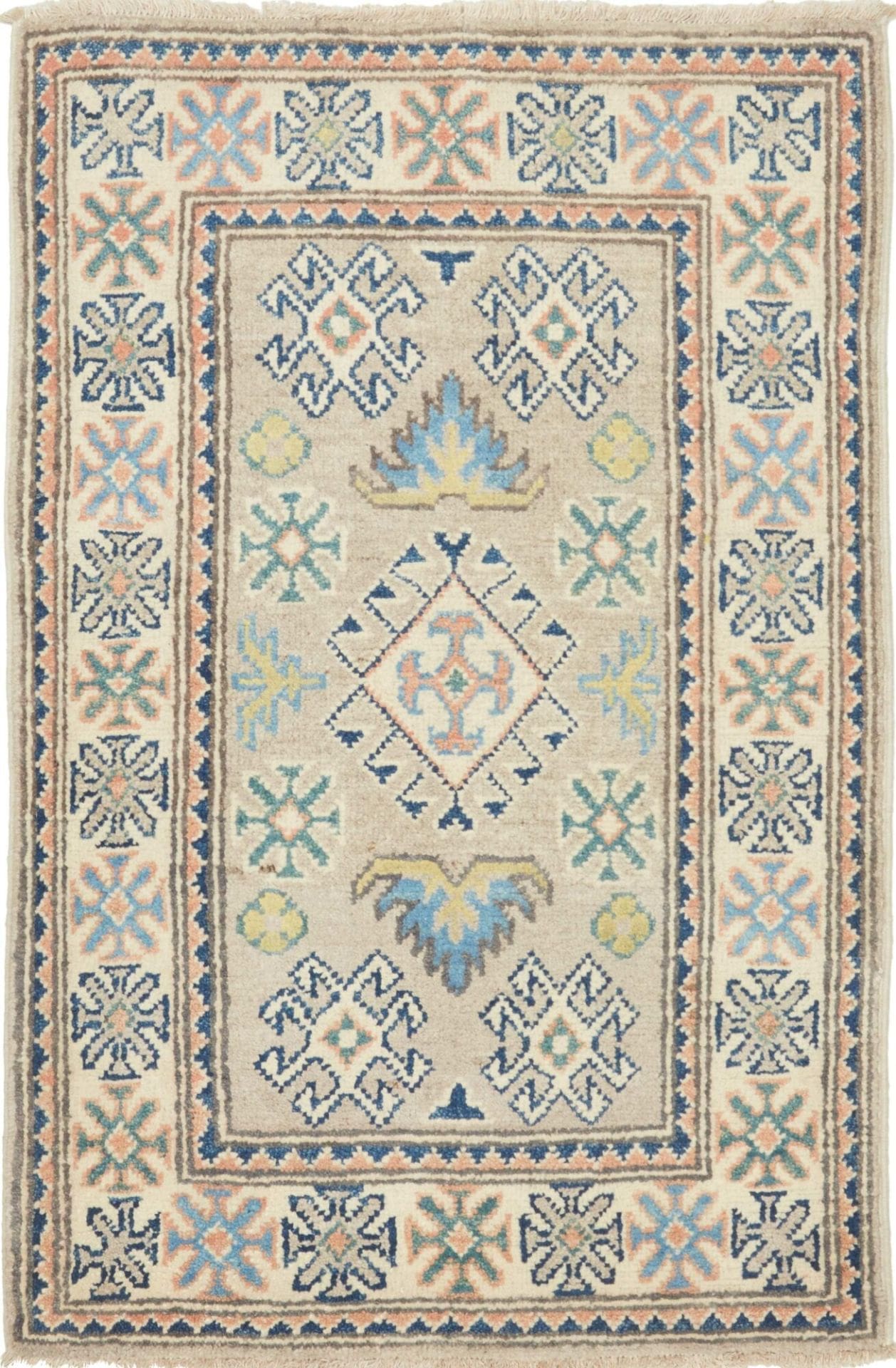 Kazak Orientteppich 64 x 96cm, geometrisches Muster, handgeknüpft