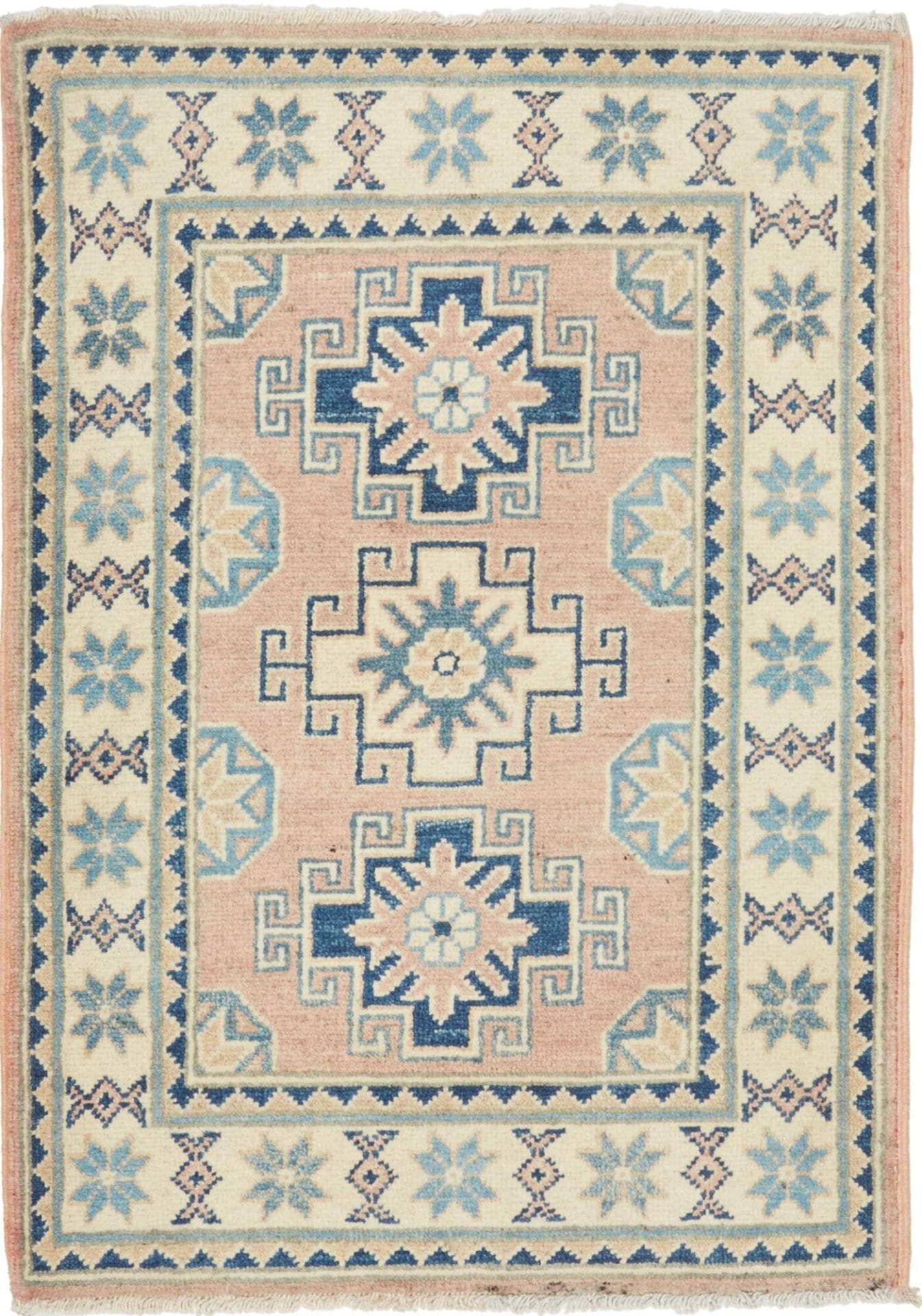 Kazak Orientteppich 65 x 87 cm, geometrisches Muster, handgeknüpft