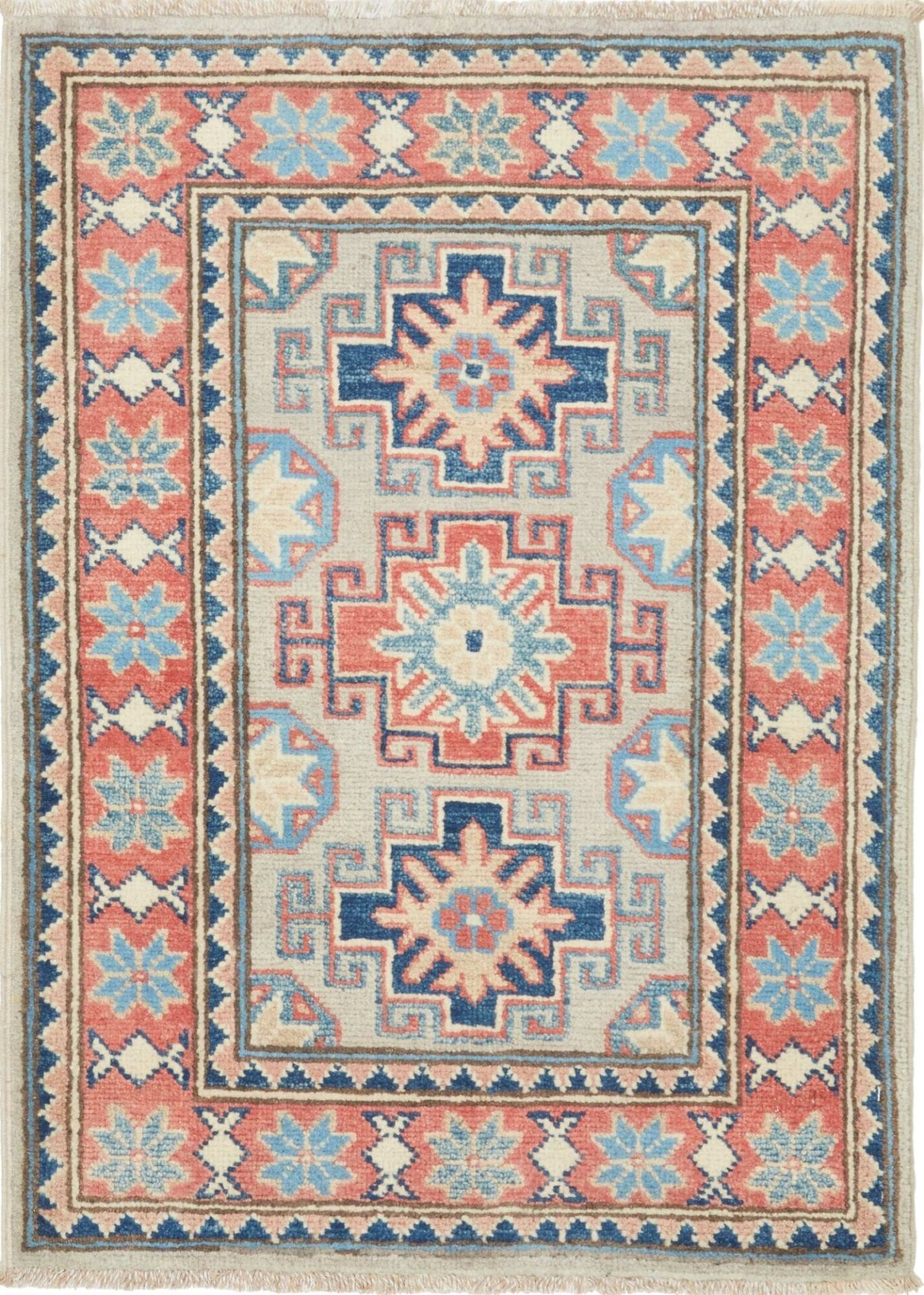 Kazak Orientteppich 67 x 88 cm - Handgeknüpft, geometrische Muster