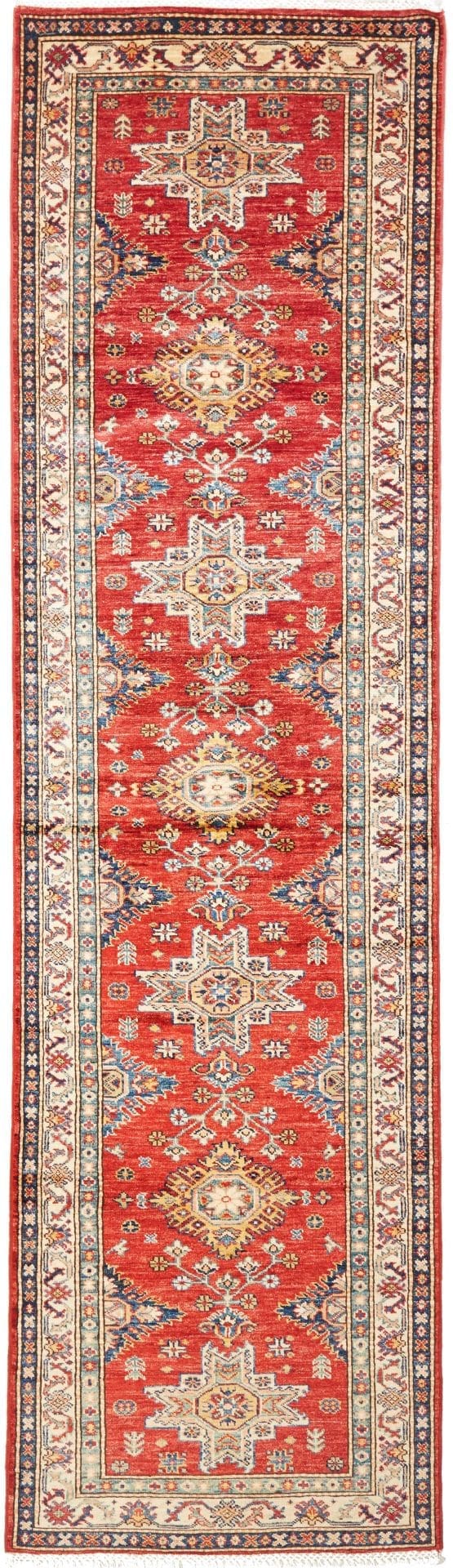Kazak Orientteppich 83 x 306cm, handgeknüpft, geometrisches Muster
