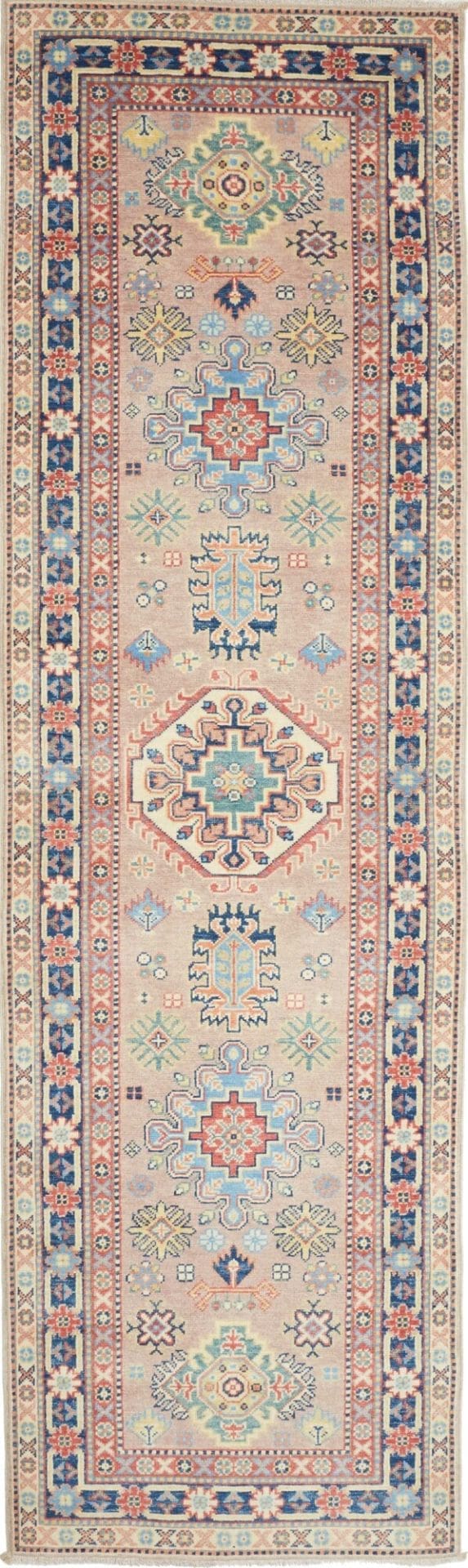 Kazak Orientteppich 84 x 287cm, geometrische Muster, handgeknüpft