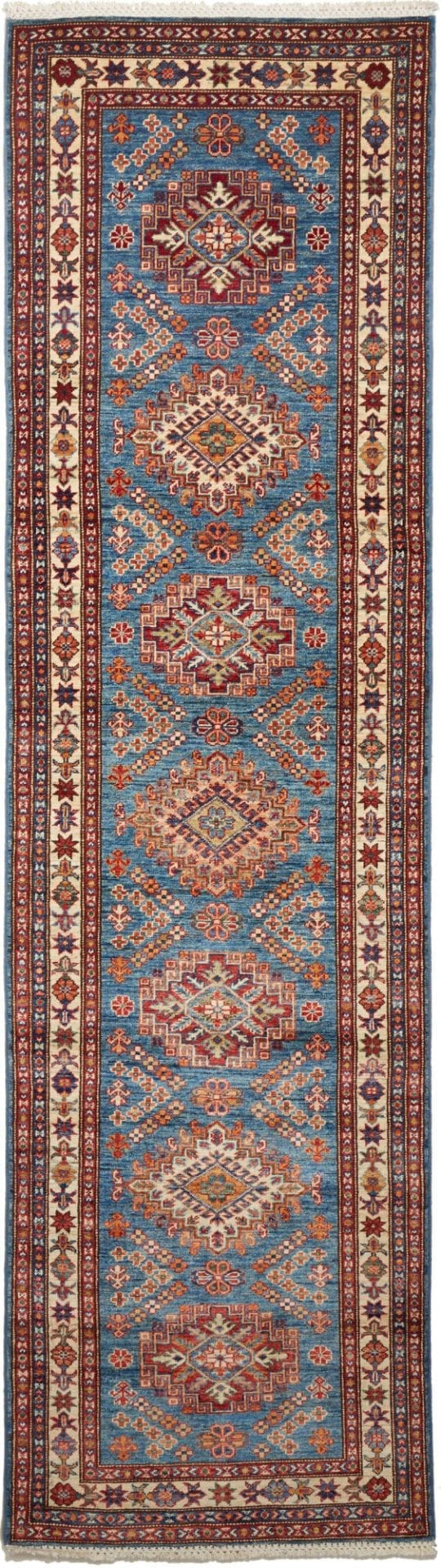 Kazak Orientteppich 84 x 295 cm mit geometrischem Muster, handgeknüpft