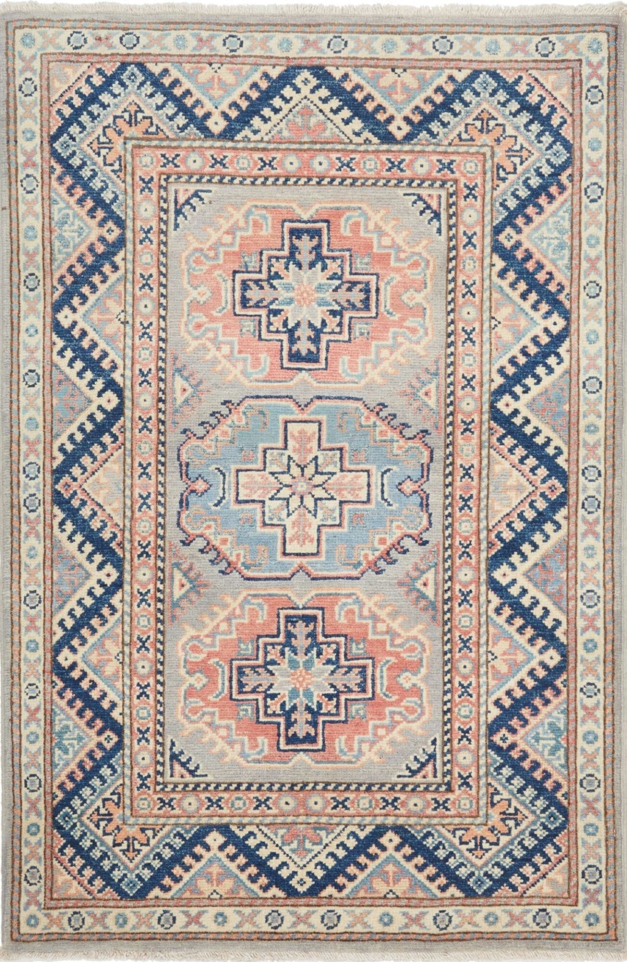 Kazak Orientteppich 85 x 124cm, geometrisches Muster, handgeknüpft