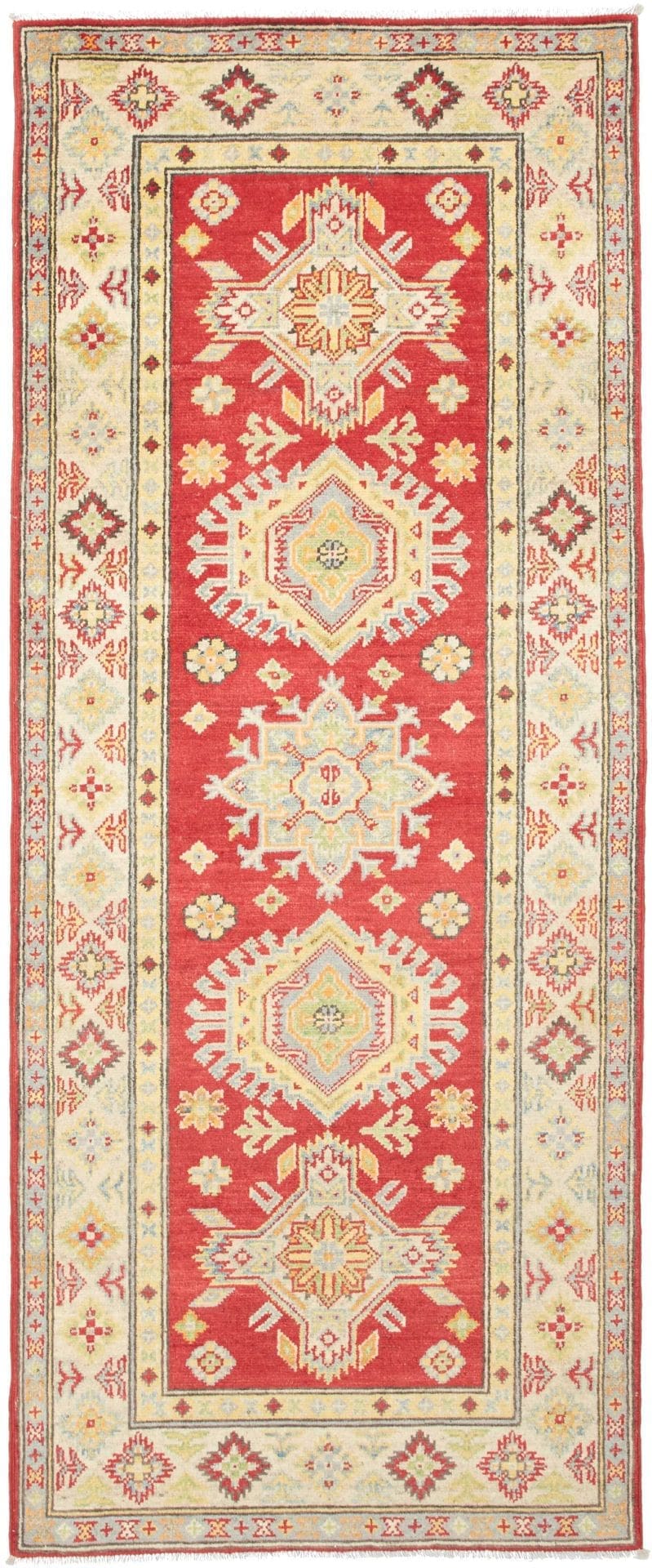 Kazak Orientteppich 85 x 203cm, geometrische Muster, handgeknüpft