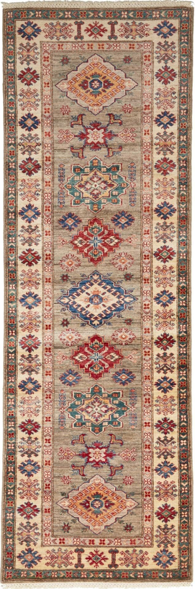 Kazak Orientteppich 85 x 257cm, handgeknüpft, geometrische Muster
