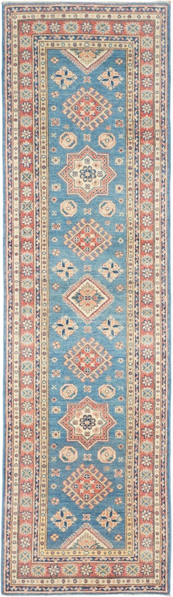Kazak Orientteppich 85 x 295cm, handgeknüpft, geometrische Muster