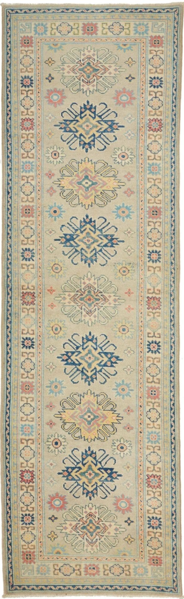 Kazak Orientteppich 86 x 292cm, geometrisches Muster, handgeknüpft