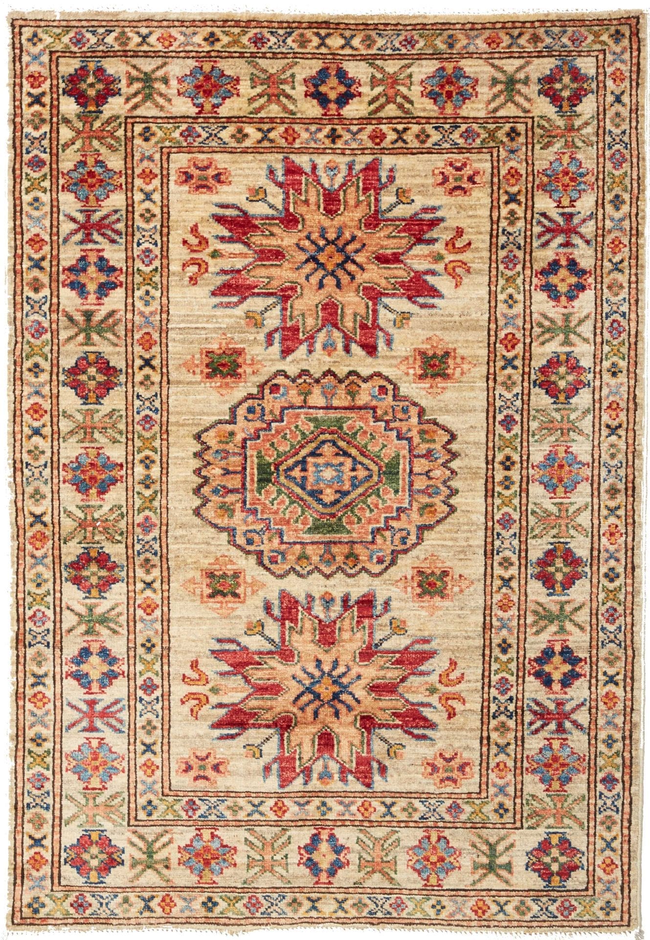 Kazak Orientteppich 87 x 120cm – Handgeknüpft, Schurwolle, Rarität