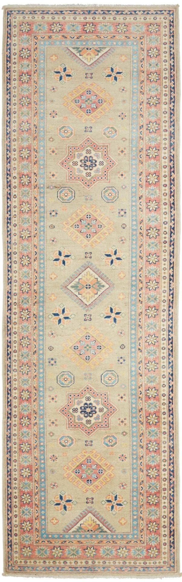 Kazak Orientteppich 87 x 287cm, geometrisches Muster, handgeknüpft