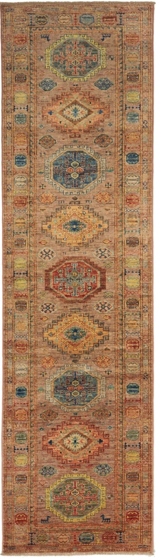 Kazak Orientteppich 87 x 298cm – Handgeknüpft, Wolle, geometrisch