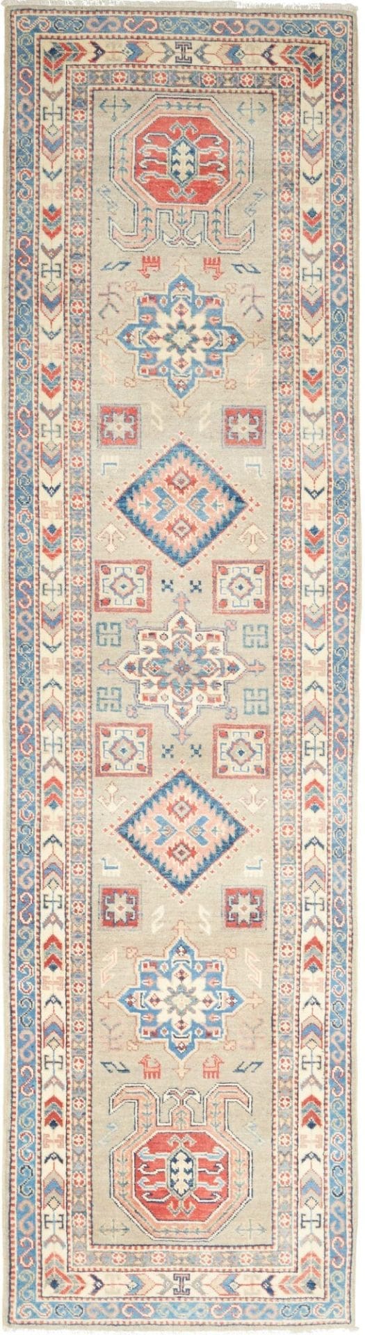 Kazak Orientteppich 87 x 307 cm, handgeknüpft, geometrisches Muster