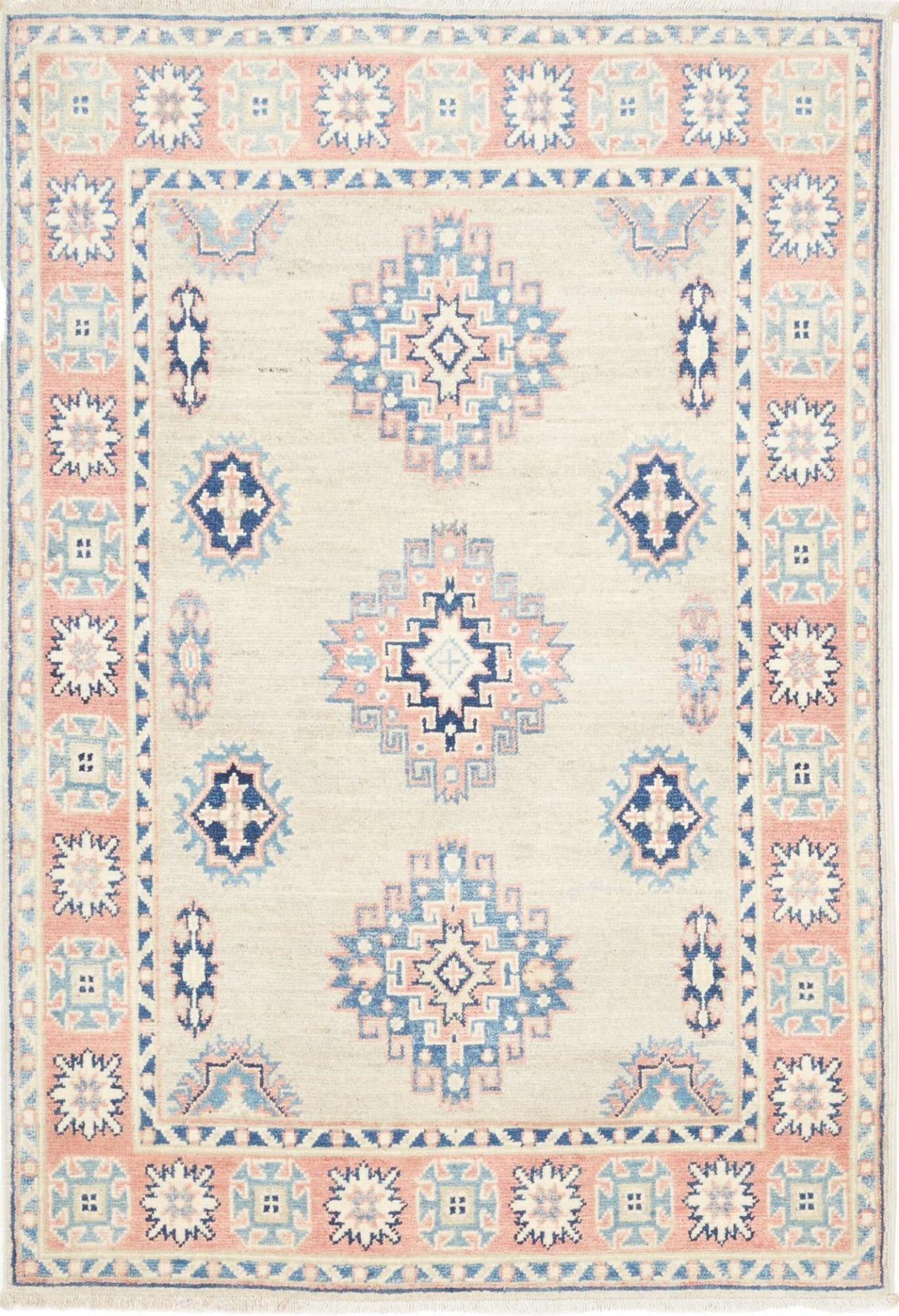 Kazak Orientteppich 97x138cm, geometrisches Muster, handgeknüpft