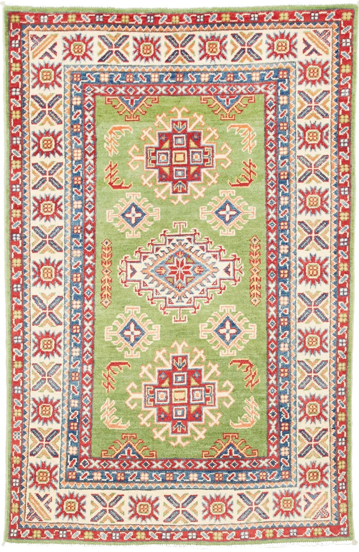 Kazak Teppich 100 x 153 cm, geometrische Muster, handgeknüpft