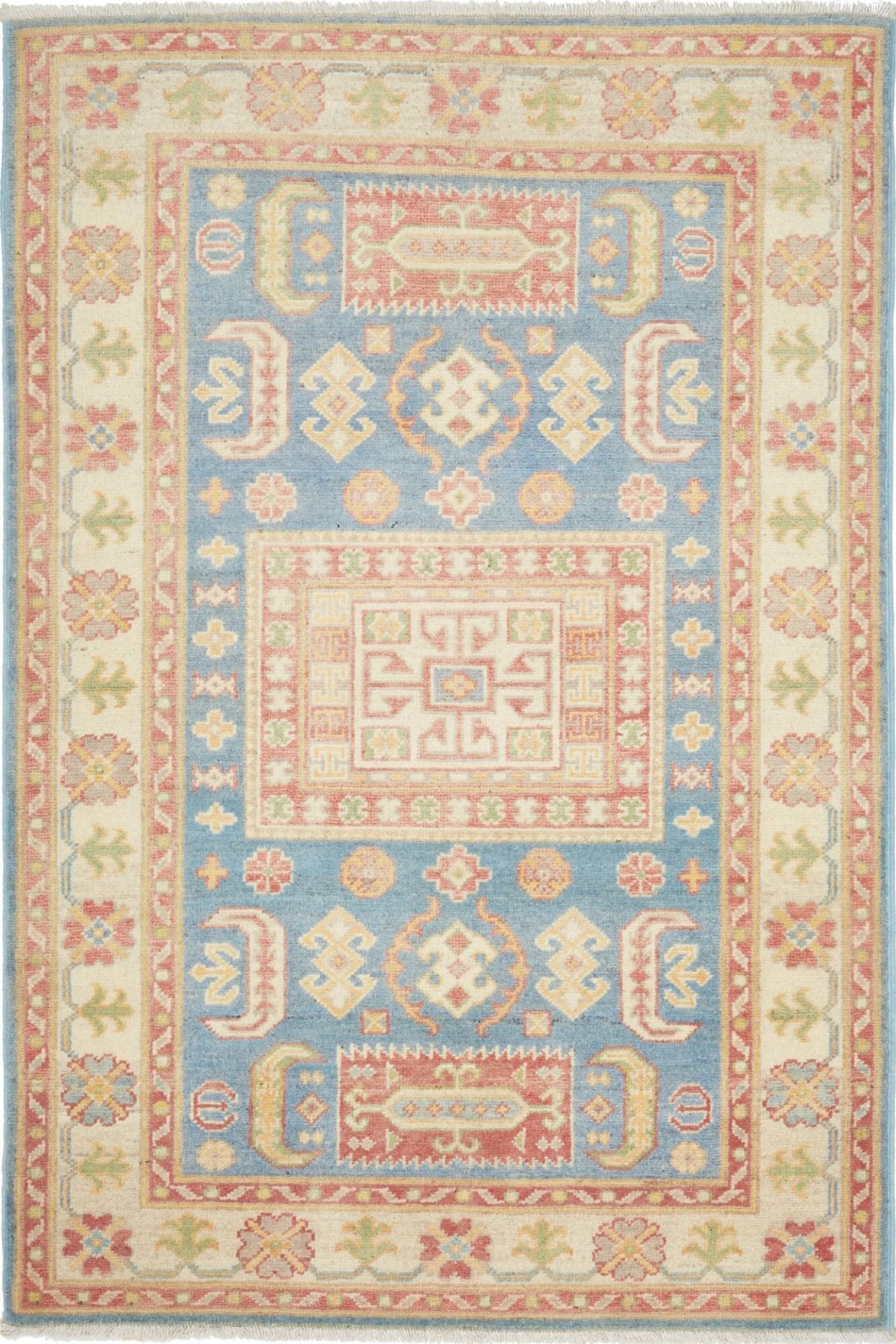 Kazak Teppich 101 x 134 cm - Handgeknüpft, geometrisches Muster