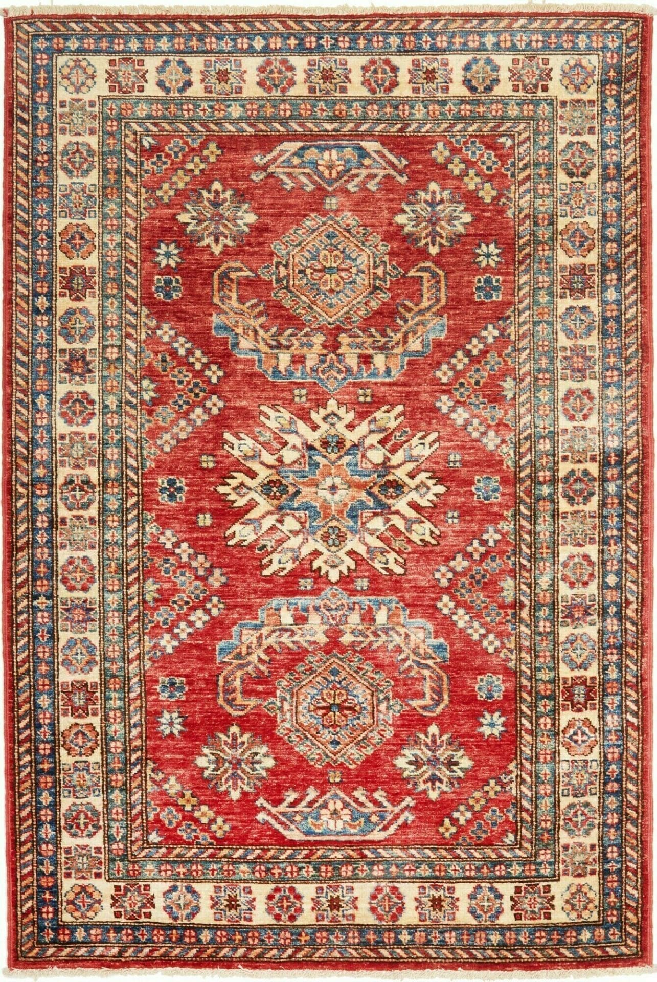 Kazak Teppich 101 x 150cm, geometrisches Muster, handgeknüpft