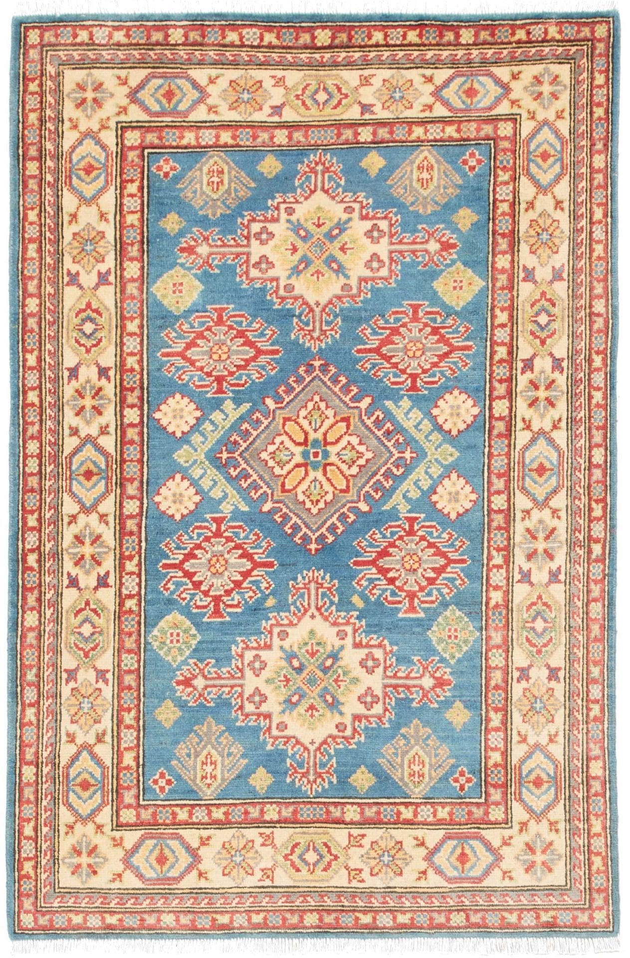 Kazak Teppich 101 x 150cm, handgeknüpft, geometrisches Muster, Wolle