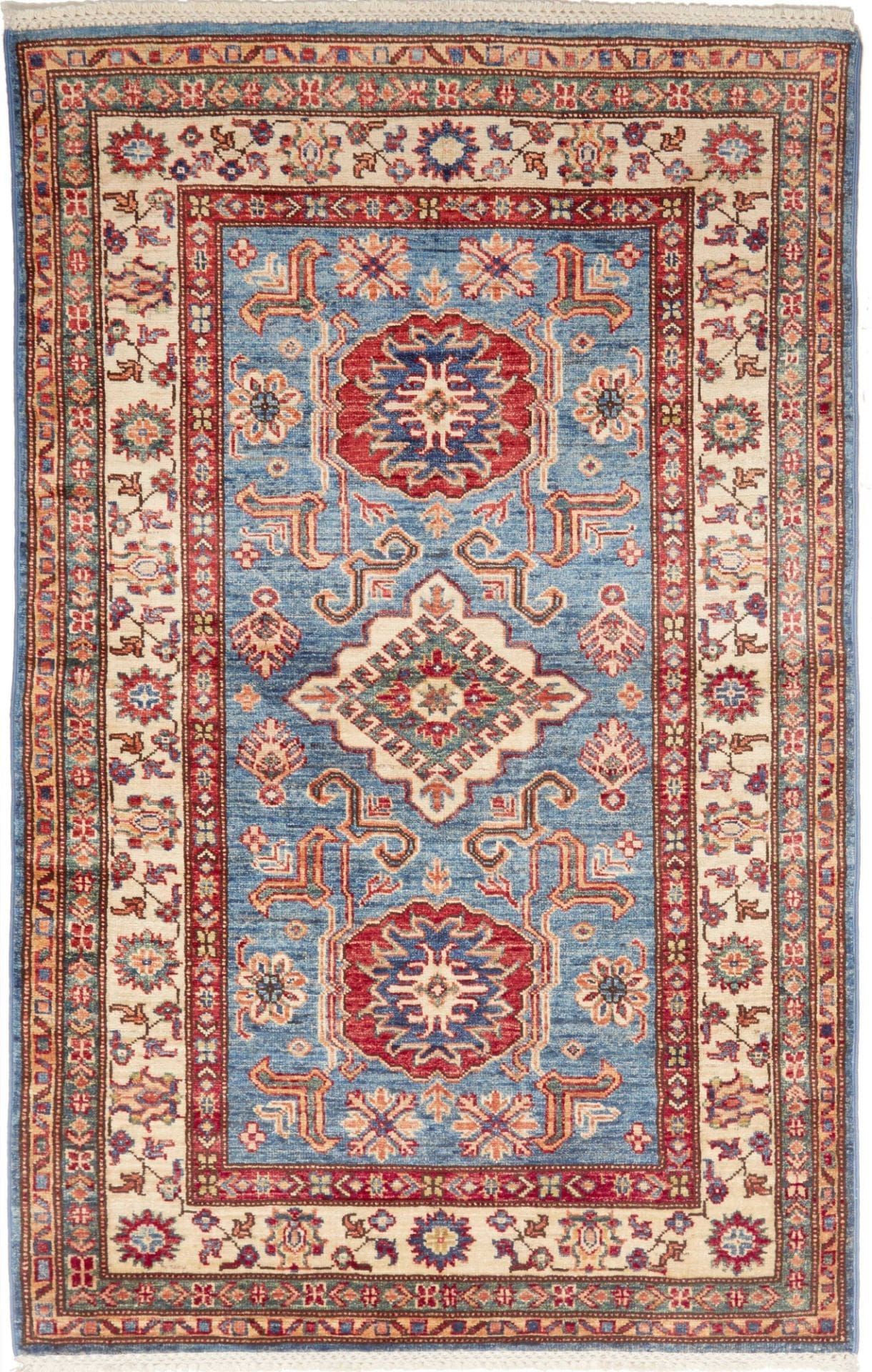 Kazak Teppich 102 x 152cm, geometrisches Muster, handgeknüpft