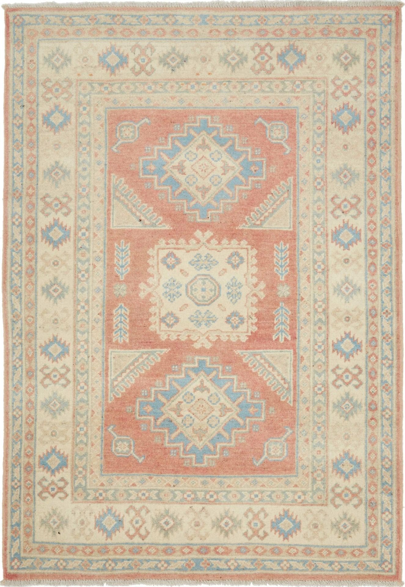 Kazak Teppich 103 x 144 cm, geometrisches Muster, handgeknüpft