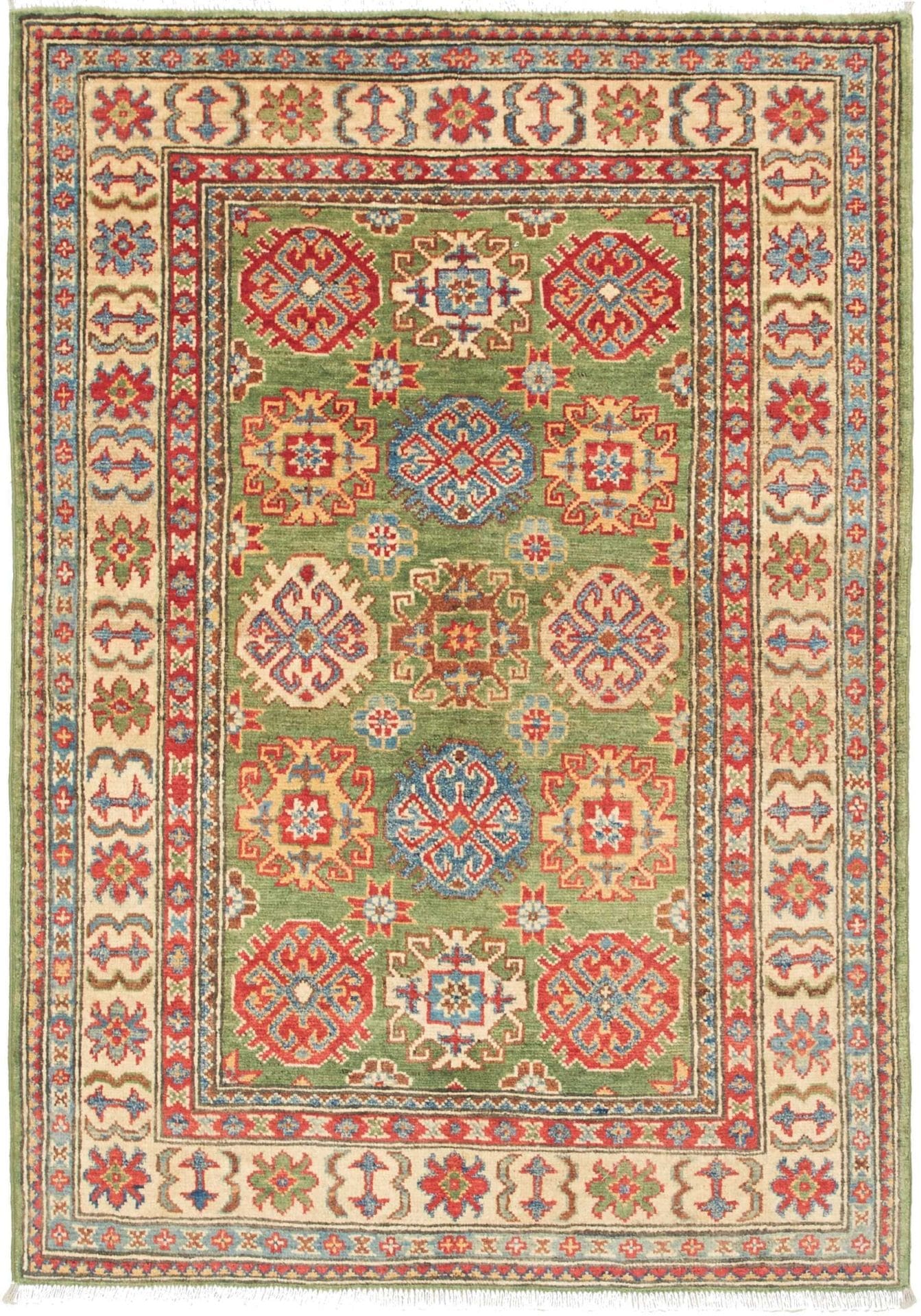 Kazak Teppich 104 x 147 cm, geometrisches Muster, handgeknüpft