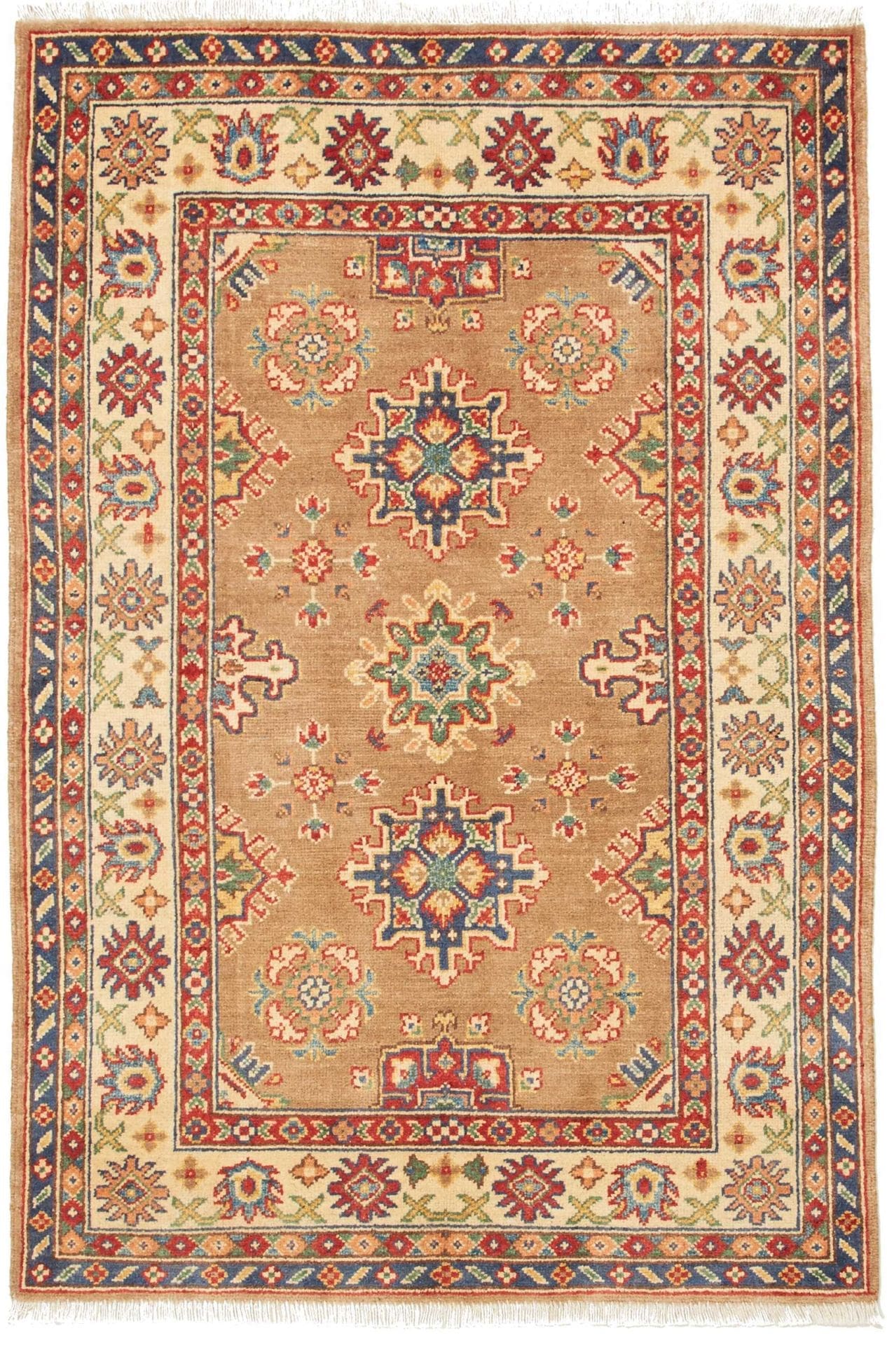 Kazak Teppich 104 x 150 cm, geometrische Muster, handgeknüpft