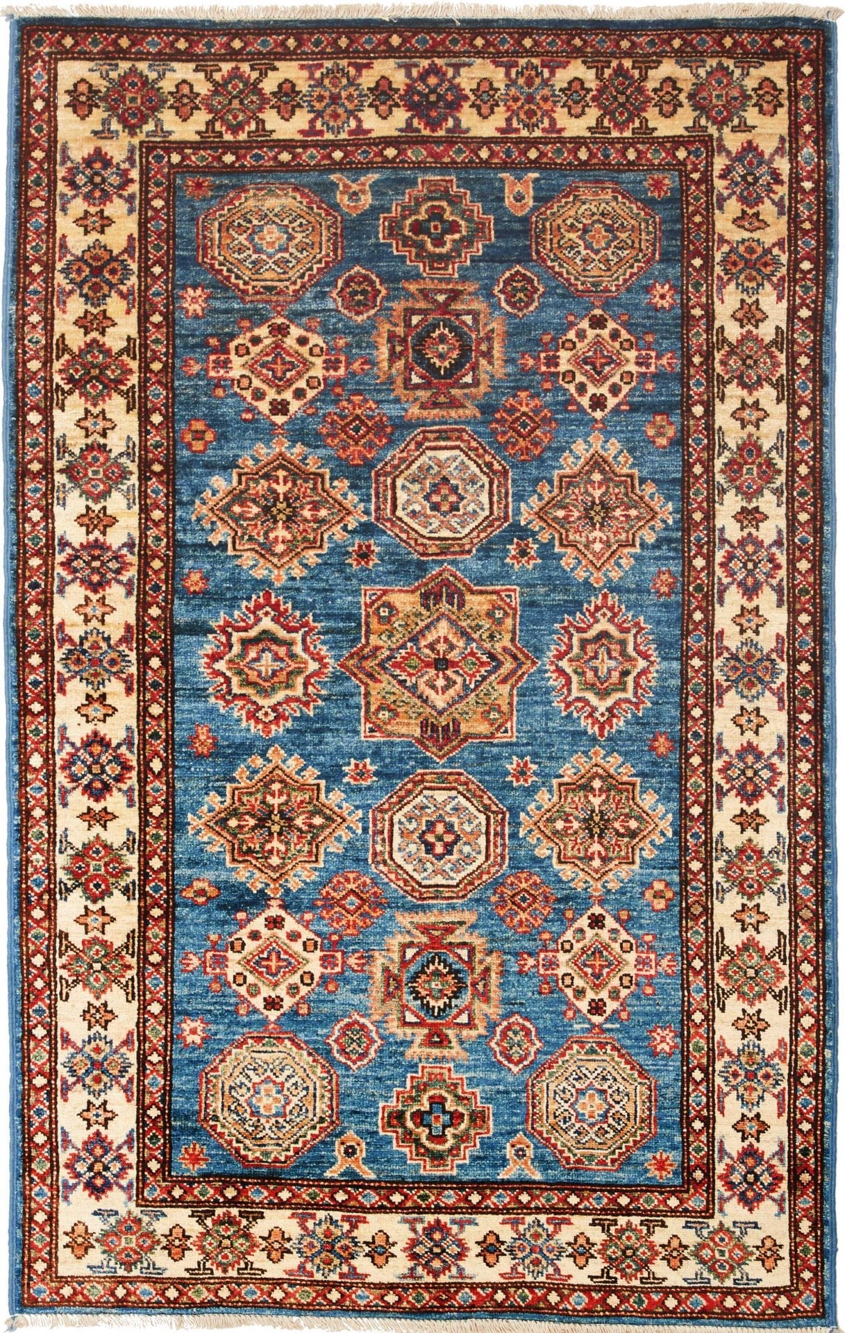 Kazak Teppich 104 x 151cm, geometrische Muster, handgeknüpft
