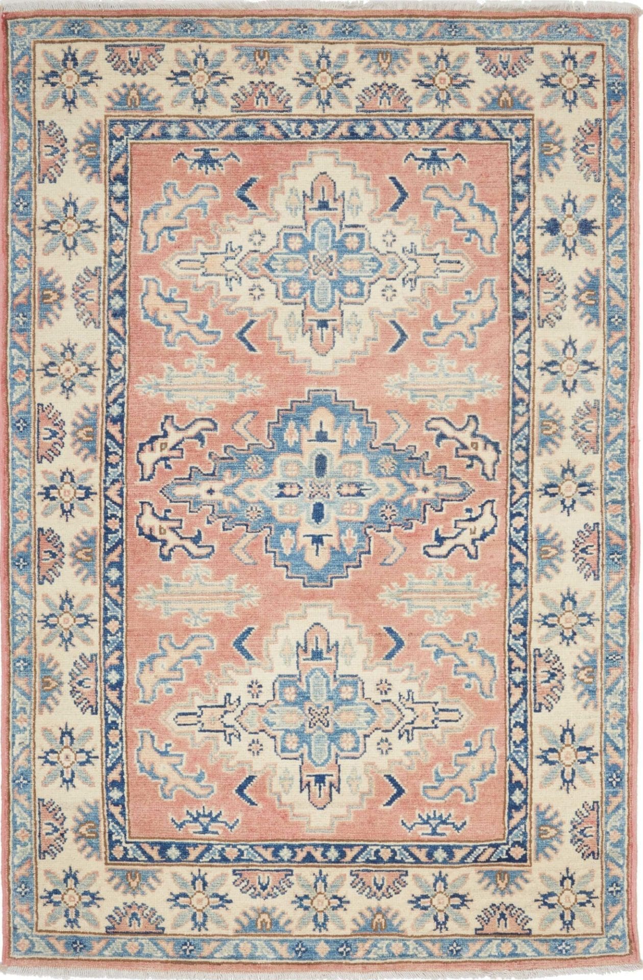 Kazak Teppich 104 x 155cm, geometrisches Muster, handgeknüpft