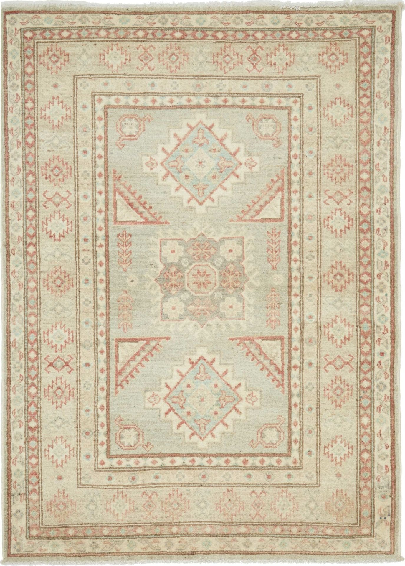 Kazak Teppich 106 x 143 cm, geometrisches Muster, handgeknüpft