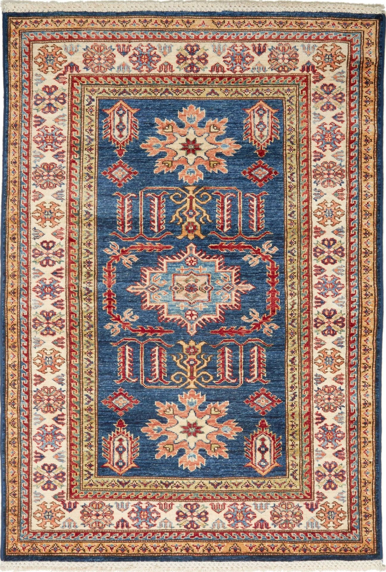 Kazak Teppich 106 x 148cm, geometrische Muster, handgeknüpft