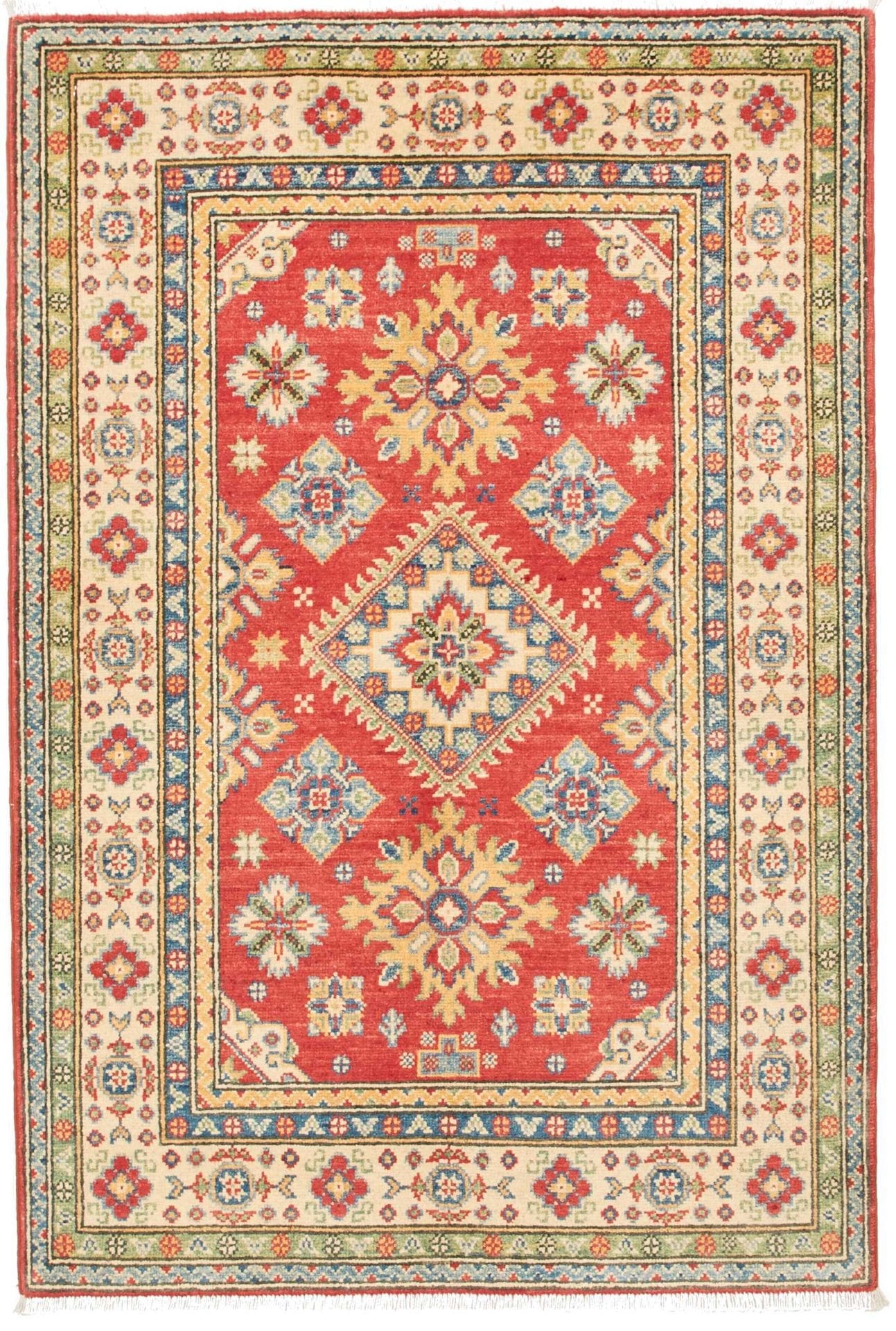 Kazak Teppich 106 x 152 cm, geometrisches Muster, handgeknüpft