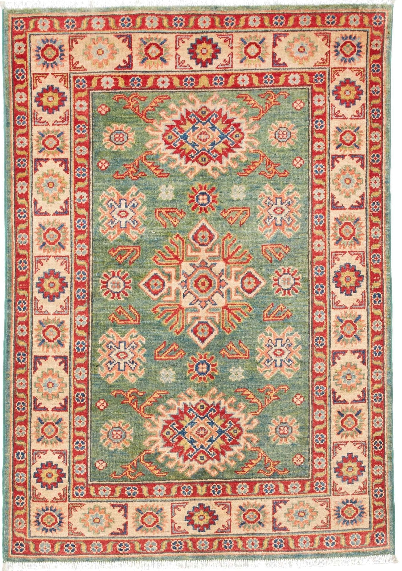 Kazak Teppich 108 x 150 cm, geometrisches Muster, handgeknüpft