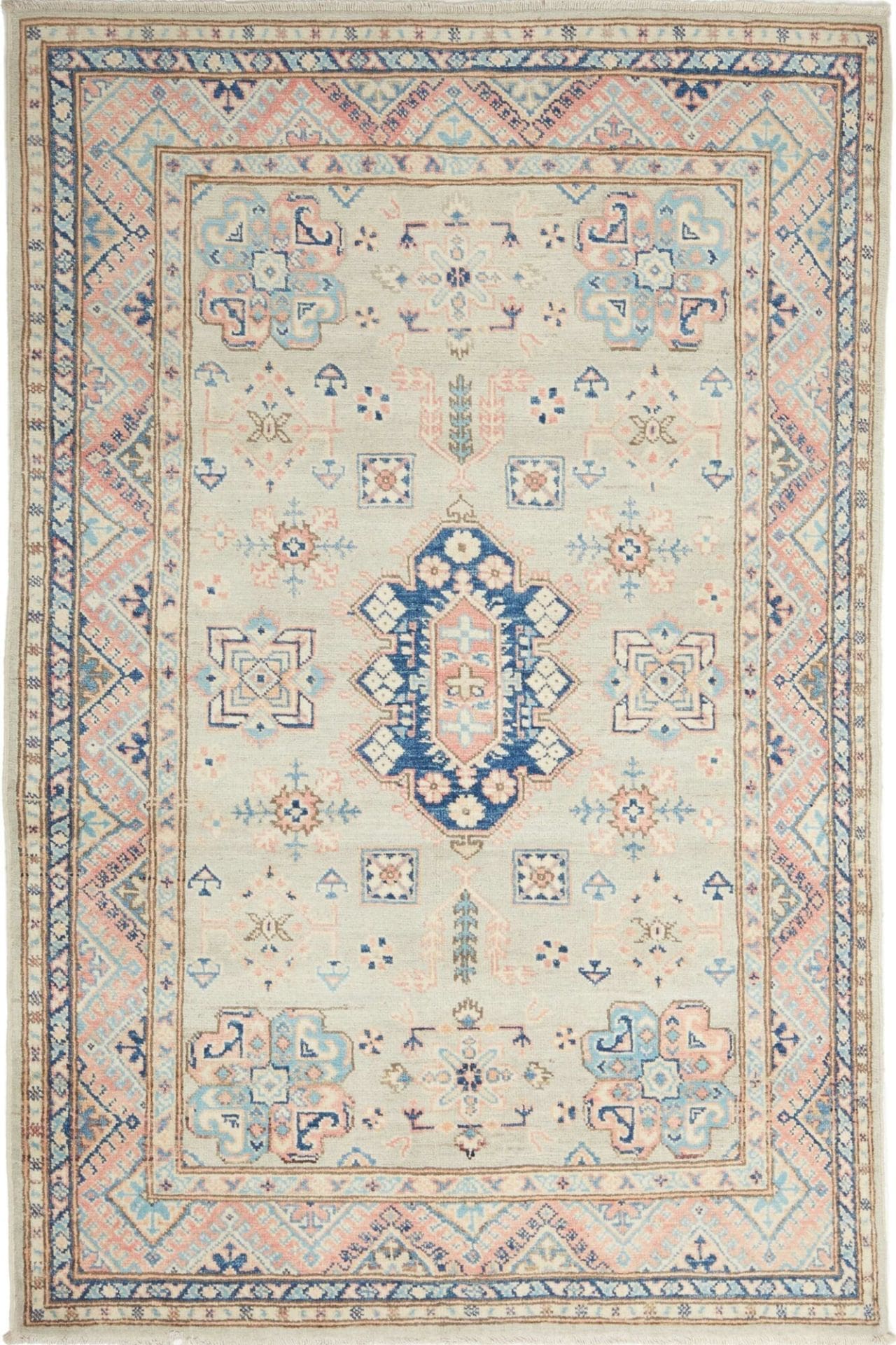 Kazak Teppich 121 x 177cm, geometrisches Muster, handgeknüpft