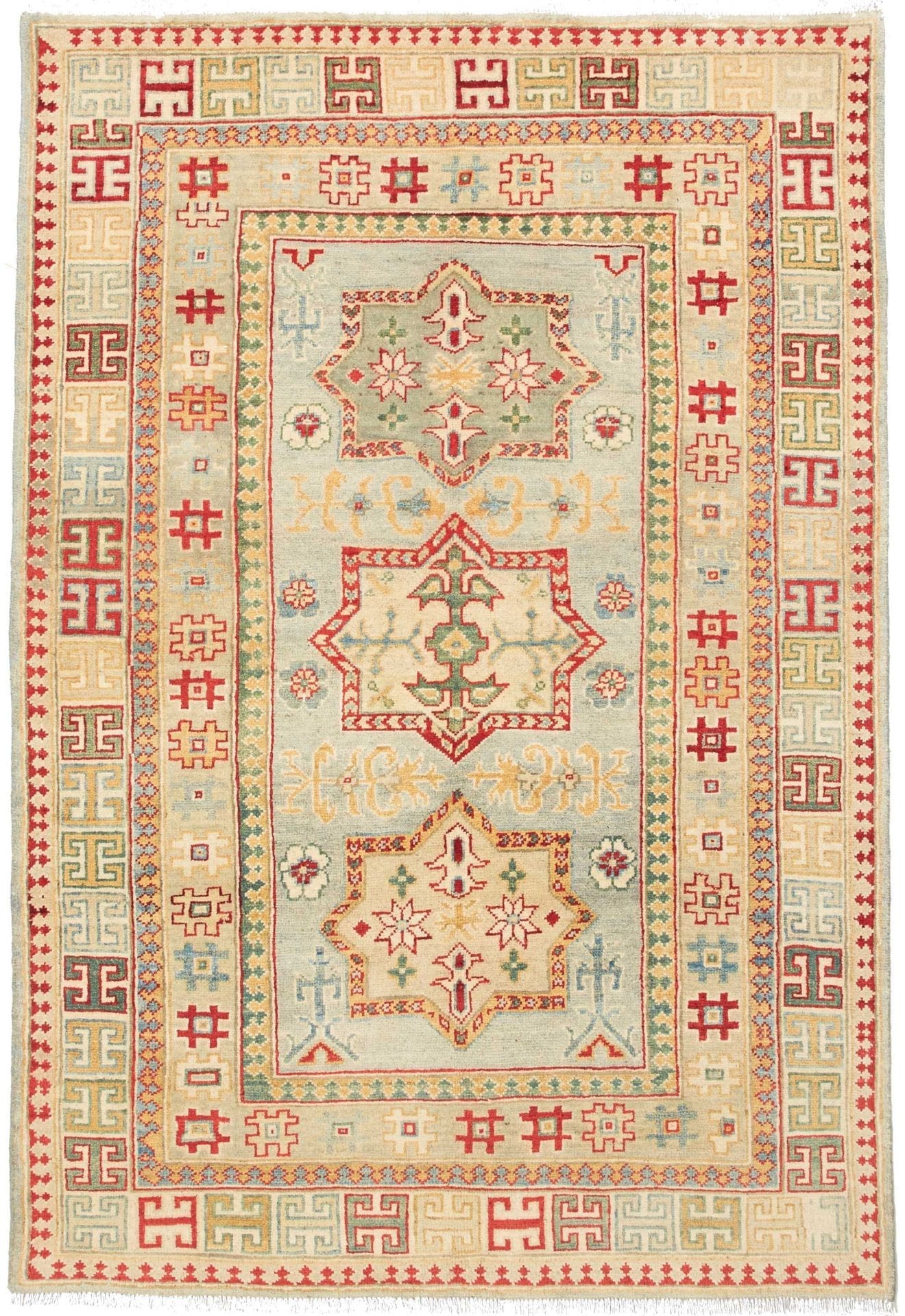 Kazak Teppich 122 x 175cm, geometrisches Muster, handgeknüpft