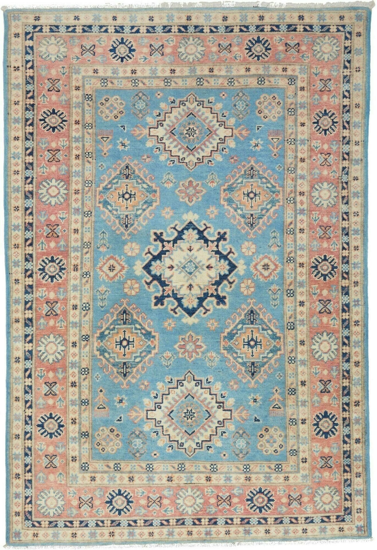 Kazak Teppich 123 x 176cm, handgeknüpft, geometrische Muster