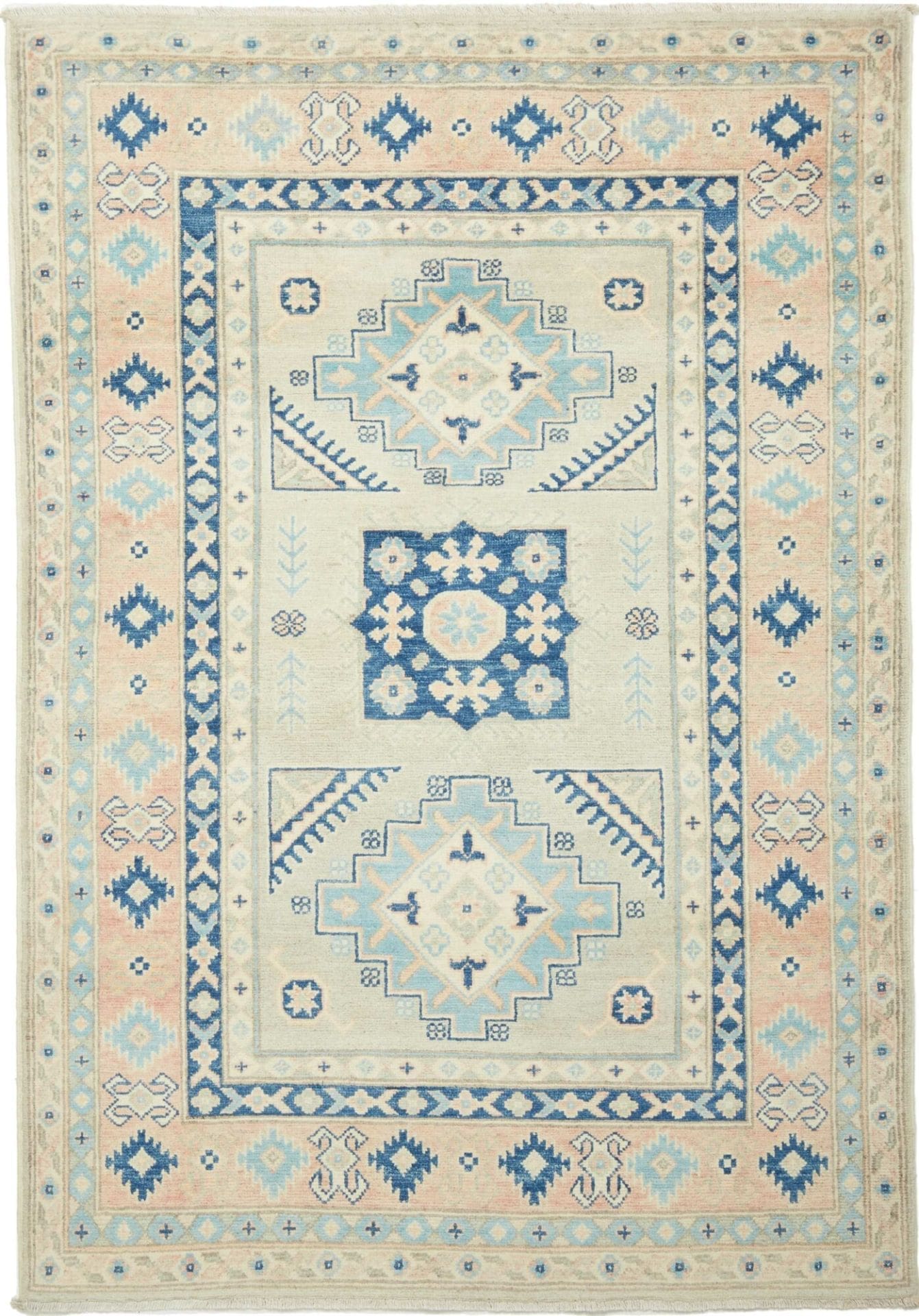 Kazak Teppich 123 x 183cm, geometrisches Muster, handgeknüpft